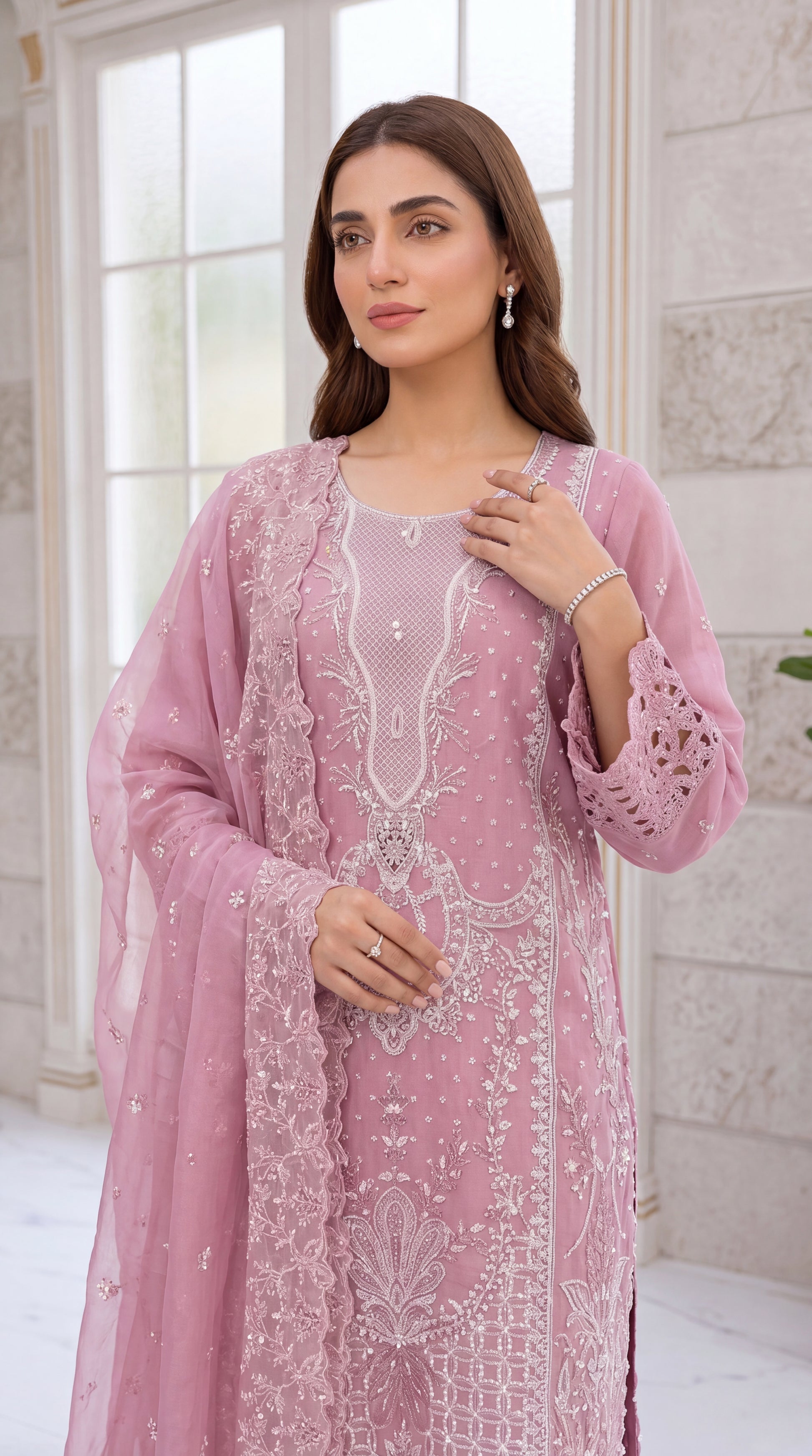 Lime Green Statement Dupatta & Daily Wear Print 3 Piece Women Suit - PL00814 BABY PINK / SML