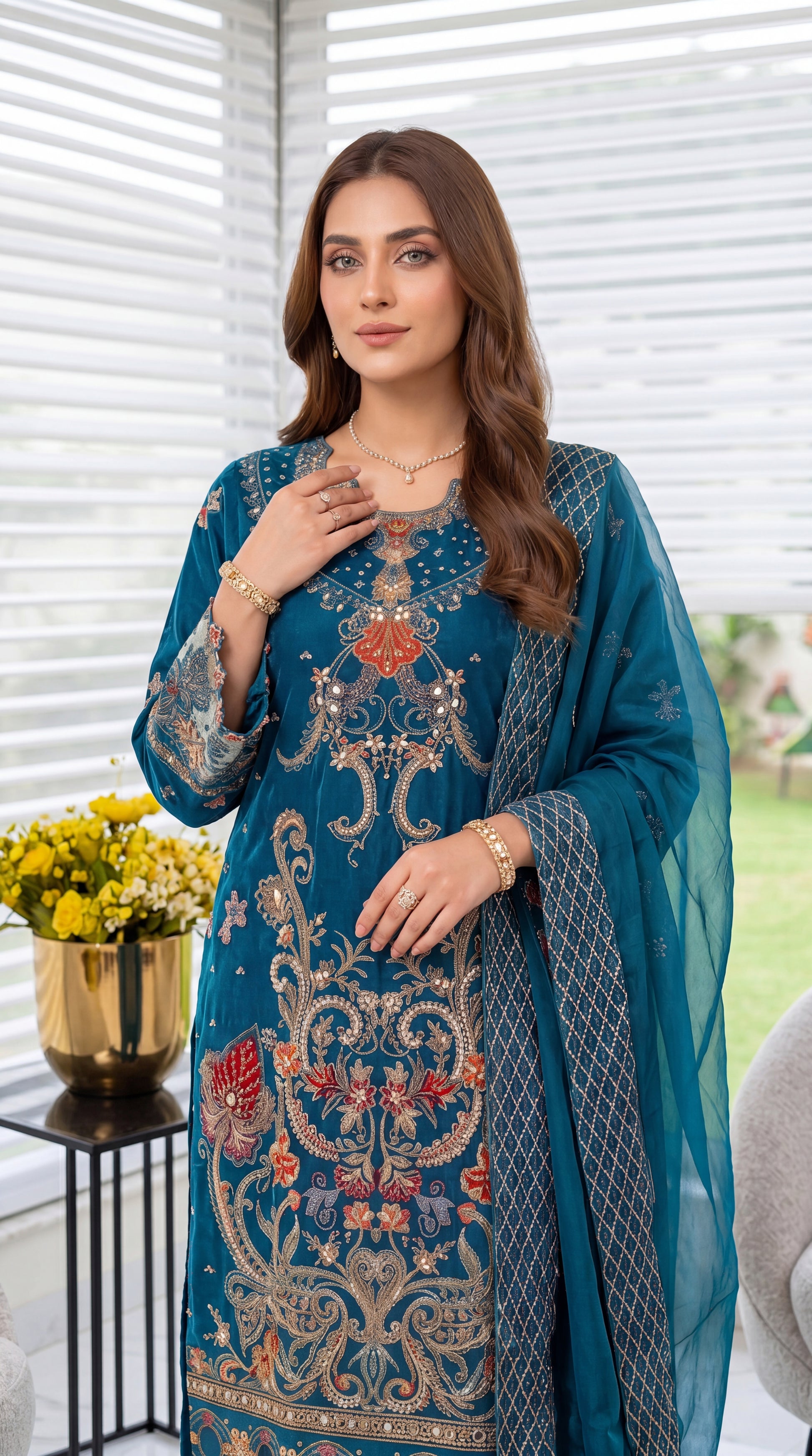 Women's Royal Blue Luxury Suit PL00838 | Ornate Embroidery & Net Dupatta | 3 Piece | Organza BLUE / SML