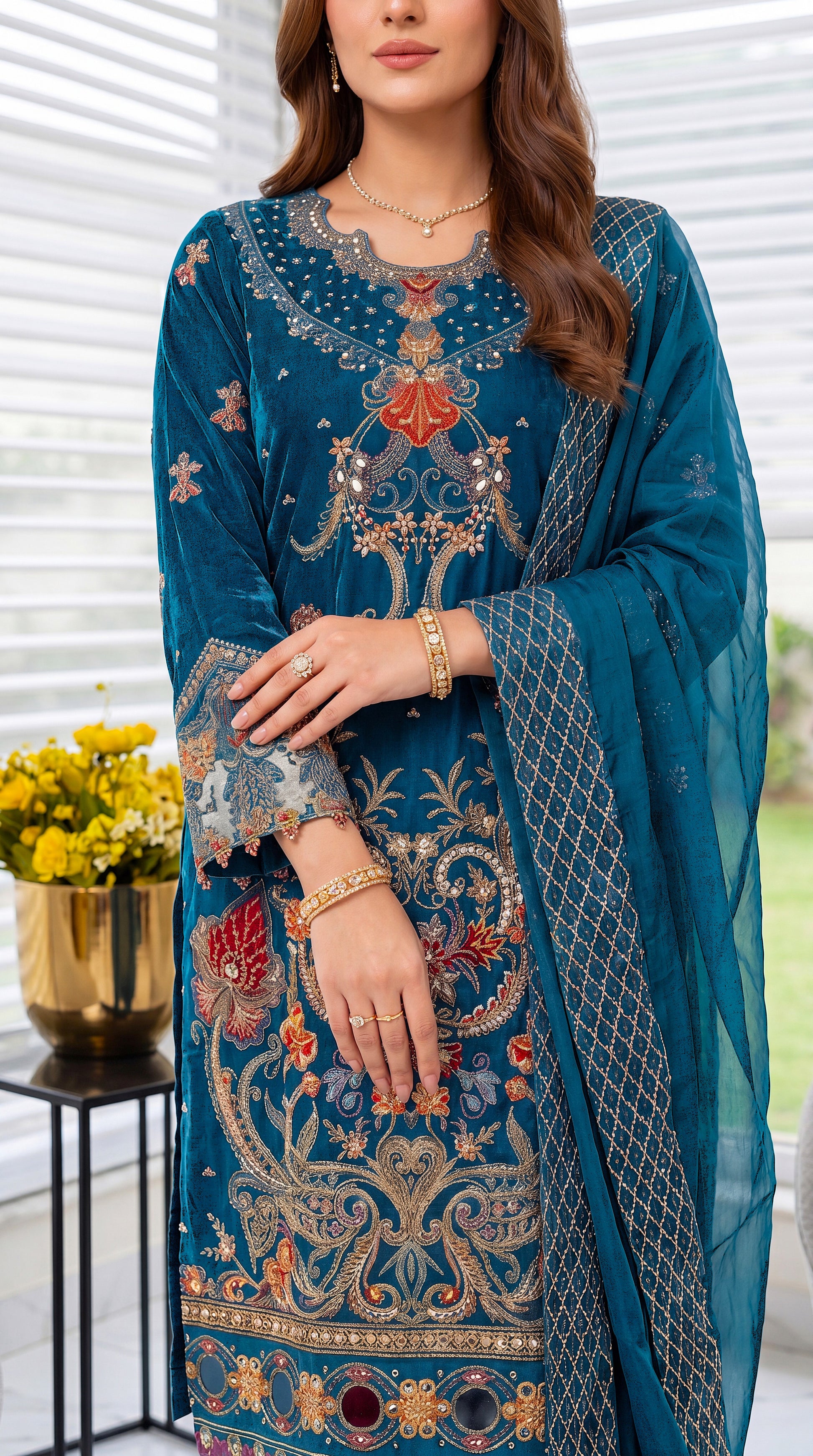 Women's Royal Blue Luxury Suit PL00838 | Ornate Embroidery & Net Dupatta | 3 Piece | Organza BLUE / SML
