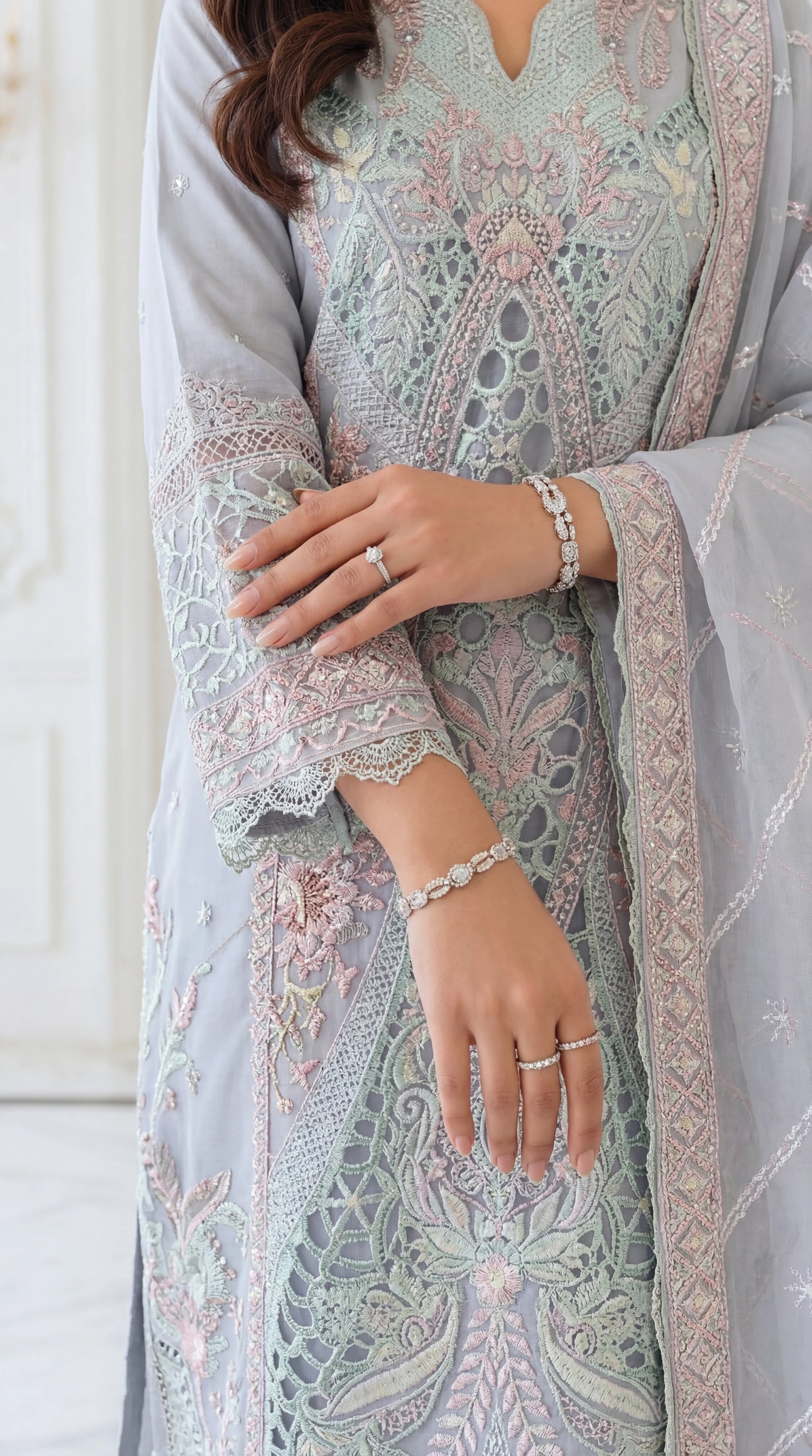 Women's Aqua Mist Luxury Suit PL00840 | Pastel Embroidery & Net Dupatta | 3 Piece | Organza Net AQWA / SML