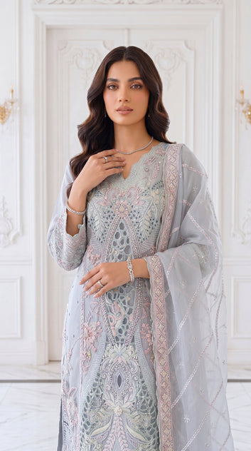 Women's Aqua Mist Luxury Suit PL00840 | Pastel Embroidery & Net Dupatta | 3 Piece | Organza Net AQWA / SML