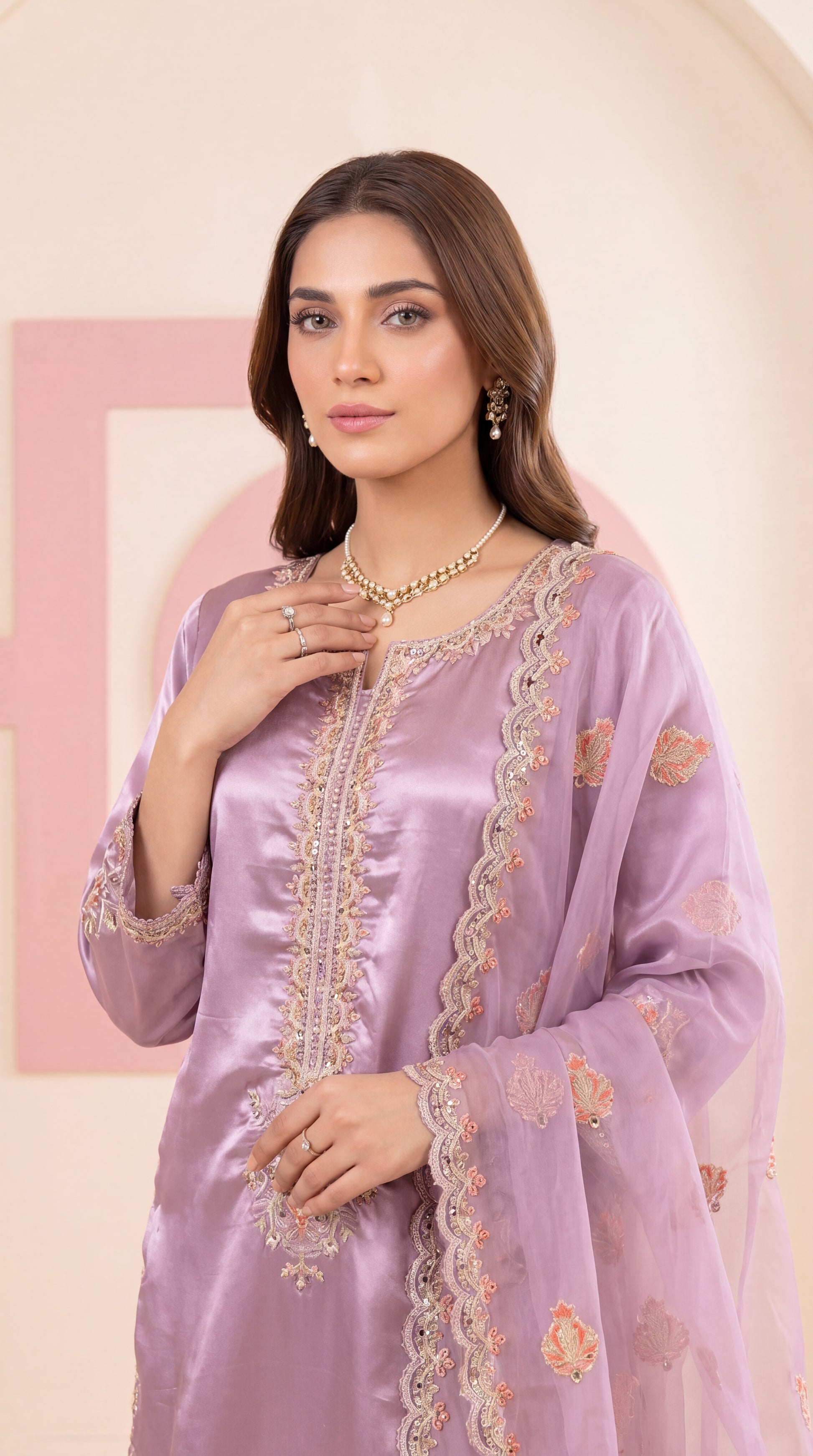 Coral Pink Luxury Formal Look & Minimal Elegant Motifs 3 Piece Women Suit - PL00897 PURPLE / SML