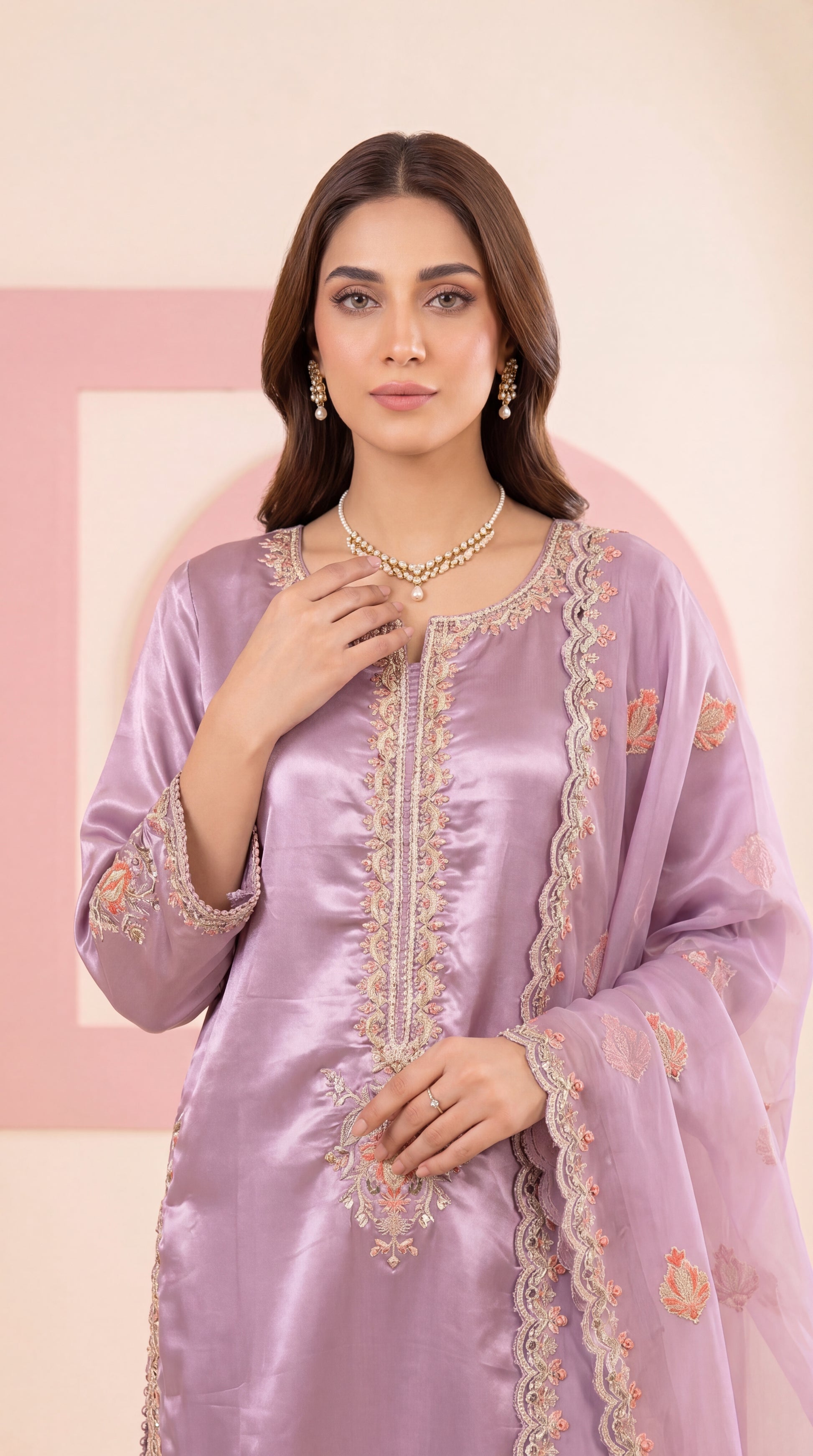 Coral Pink Luxury Formal Look & Minimal Elegant Motifs 3 Piece Women Suit - PL00897 PURPLE / SML