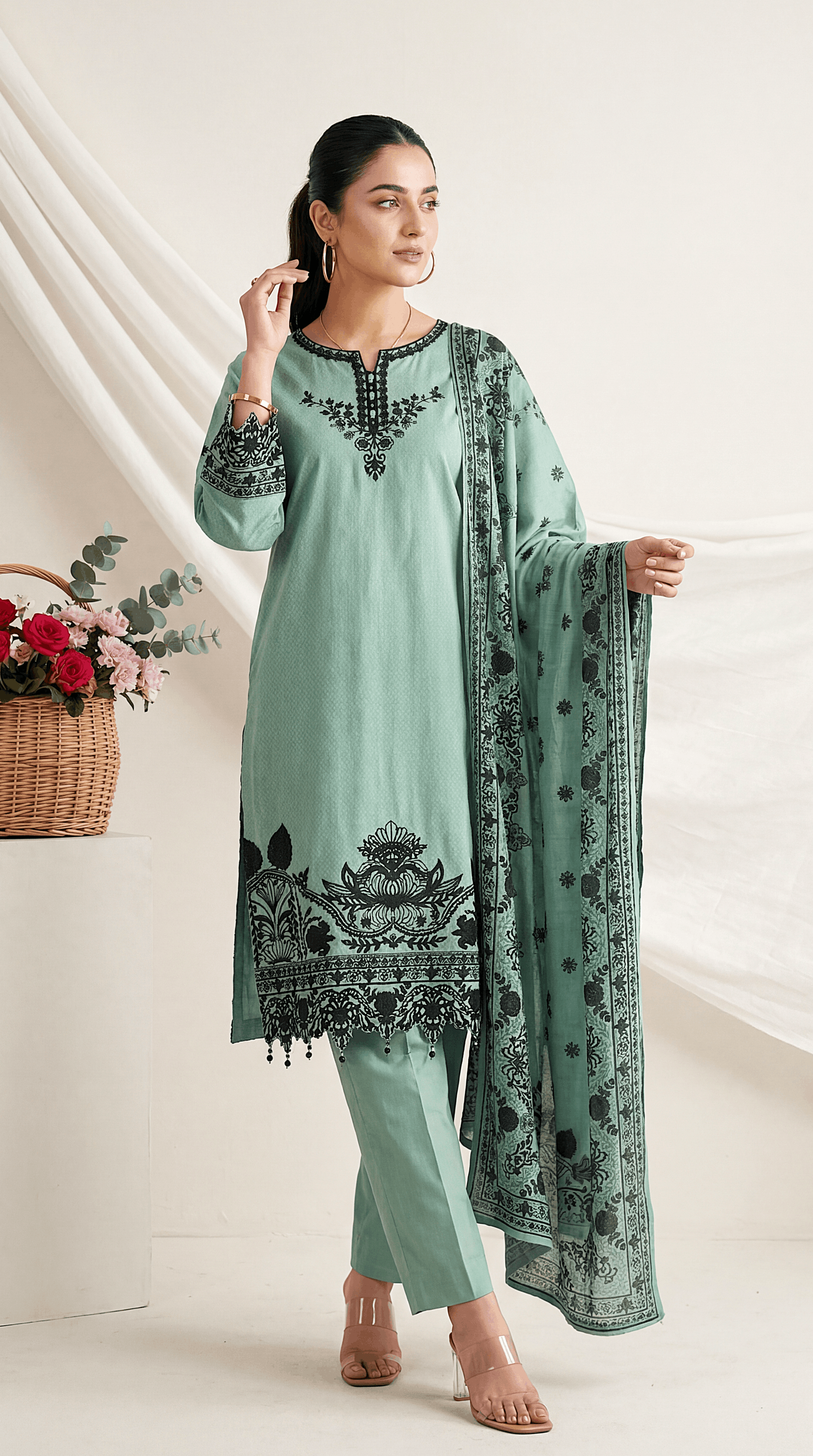 Ladies 3 Pc Stitched Suit - PL00941 GREEN / SML