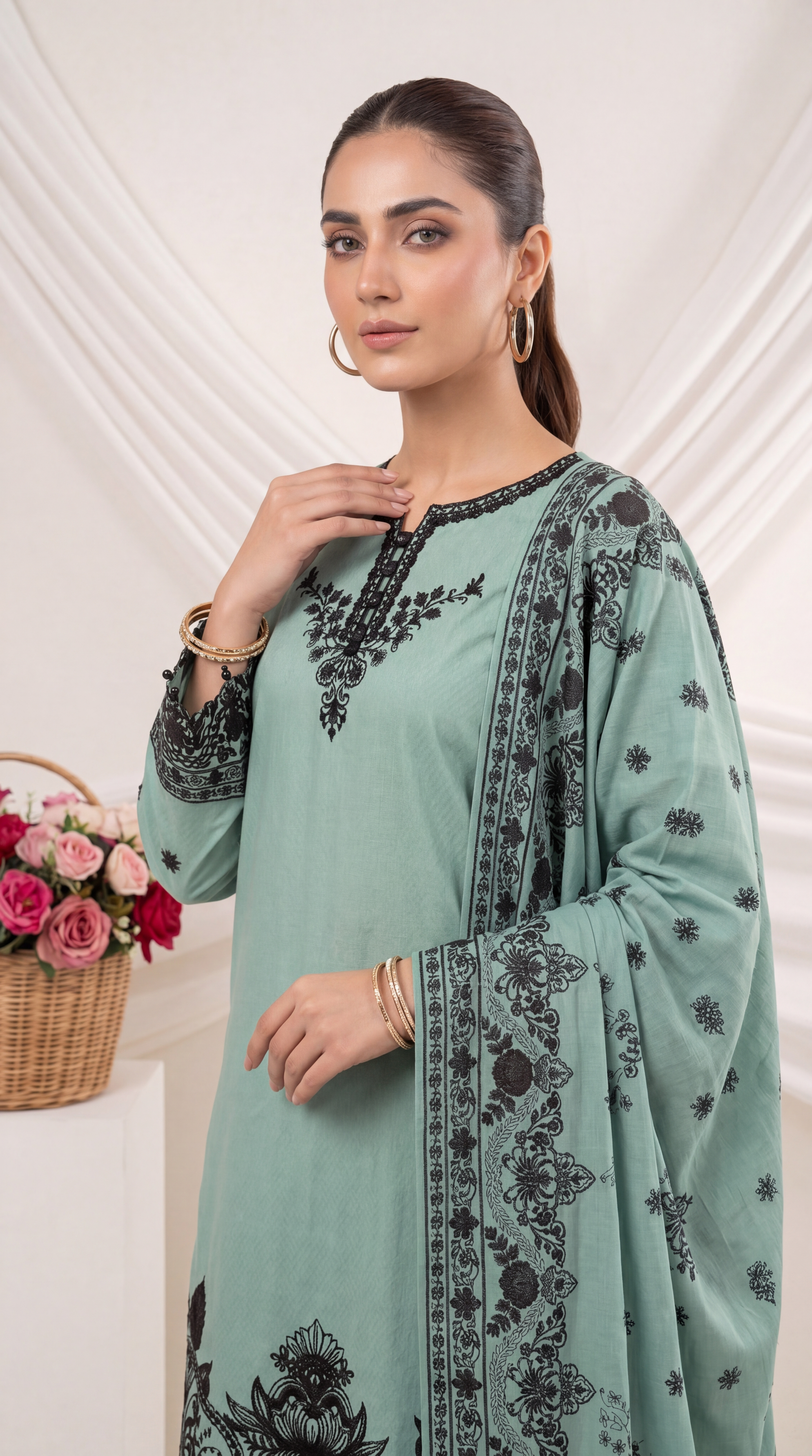 Ladies 3 Pc Stitched Suit - PL00941 GREEN / SML
