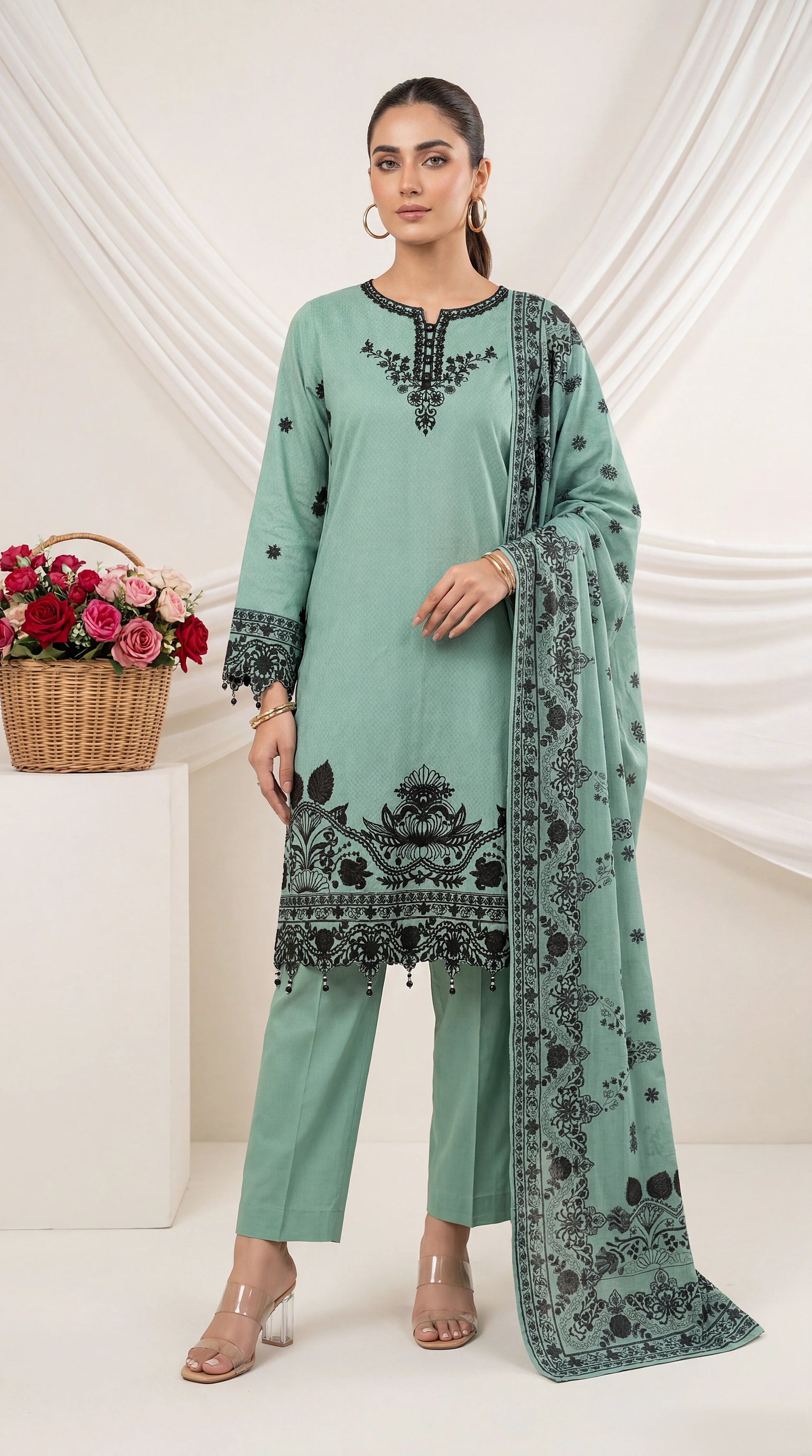 Ladies 3 Pc Stitched Suit - PL00941 GREEN / SML