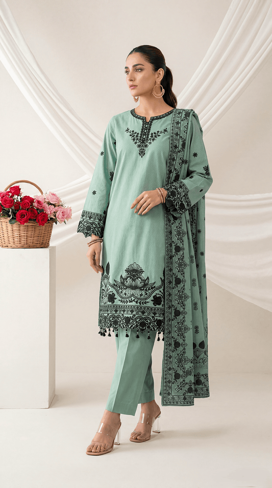 Ladies 3 Pc Stitched Suit - PL00941 GREEN / SML