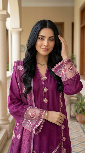 Ladies 3 Pc Embriodery Suit  - PL00943