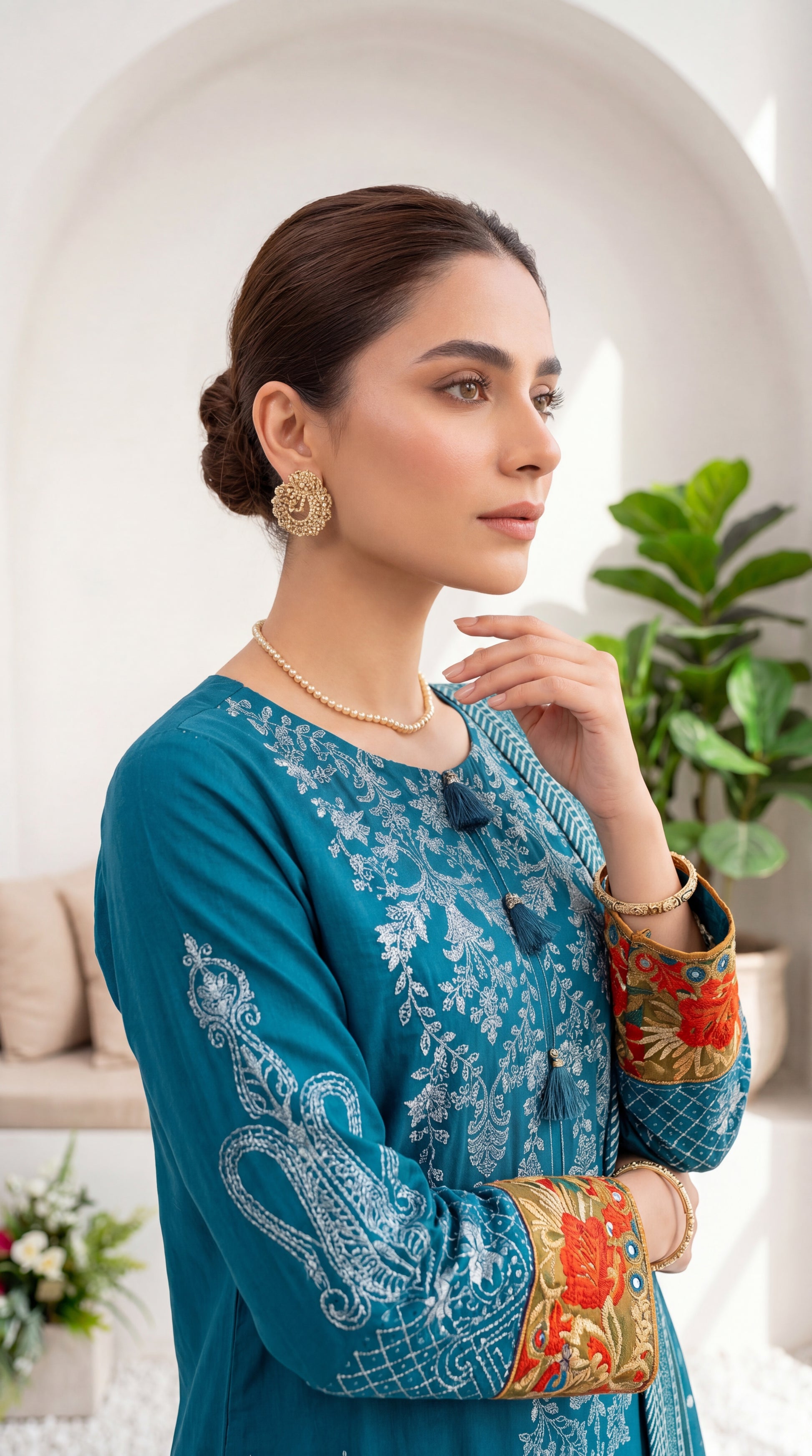 Luxury Pret PL00955 Teal Cutwork Embroidered Dupatta 3 Piece ZINK / SML