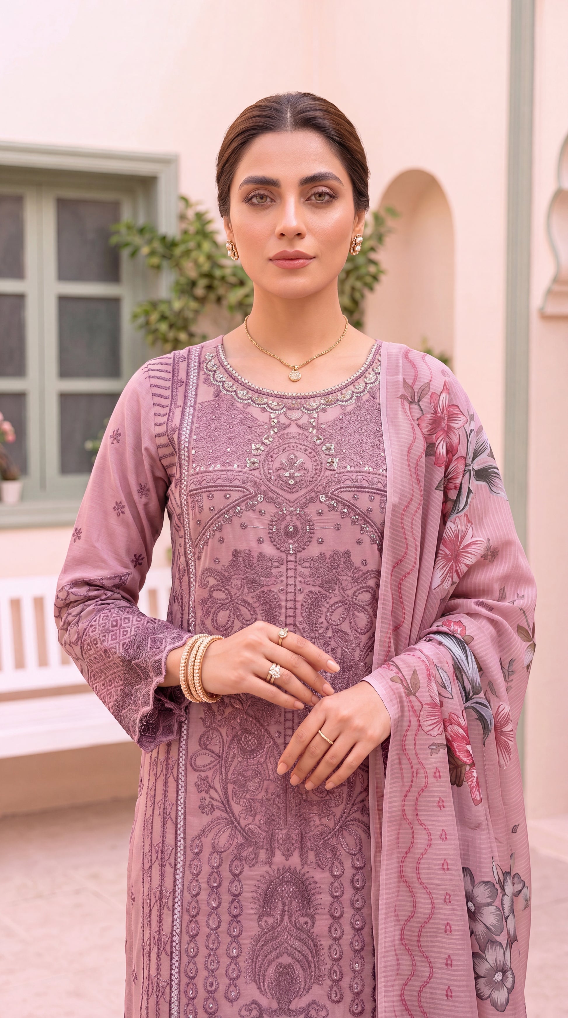 Women's Pearl Mauve Printed Suit PL00960 | Ornamental Print & Floral Dupatta | 3 Piece | Cambric PURPLE / SML