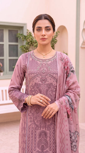 Women's Pearl Mauve Printed Suit PL00960 | Ornamental Print & Floral Dupatta | 3 Piece | Cambric PURPLE / SML