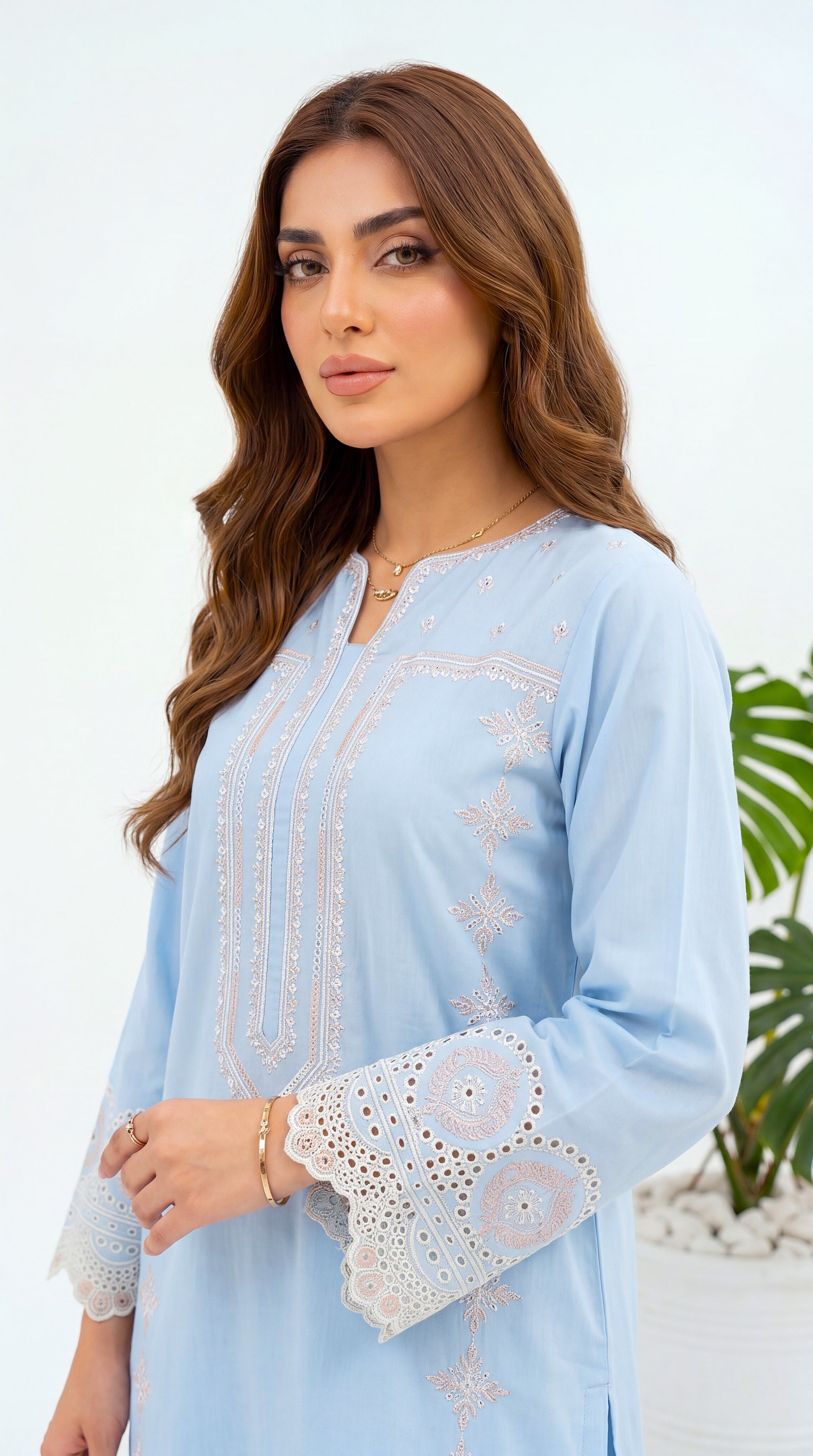 Women's Kurti Set PL00979 Embroidered Cutwork Design | 2 Piece SKB / SMALL