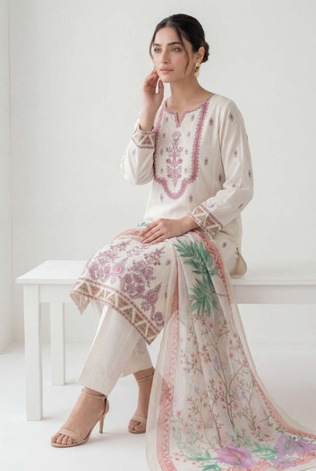 Ladies  Suit PL00983 –  Pink Embroidered 3 Piece Lawn