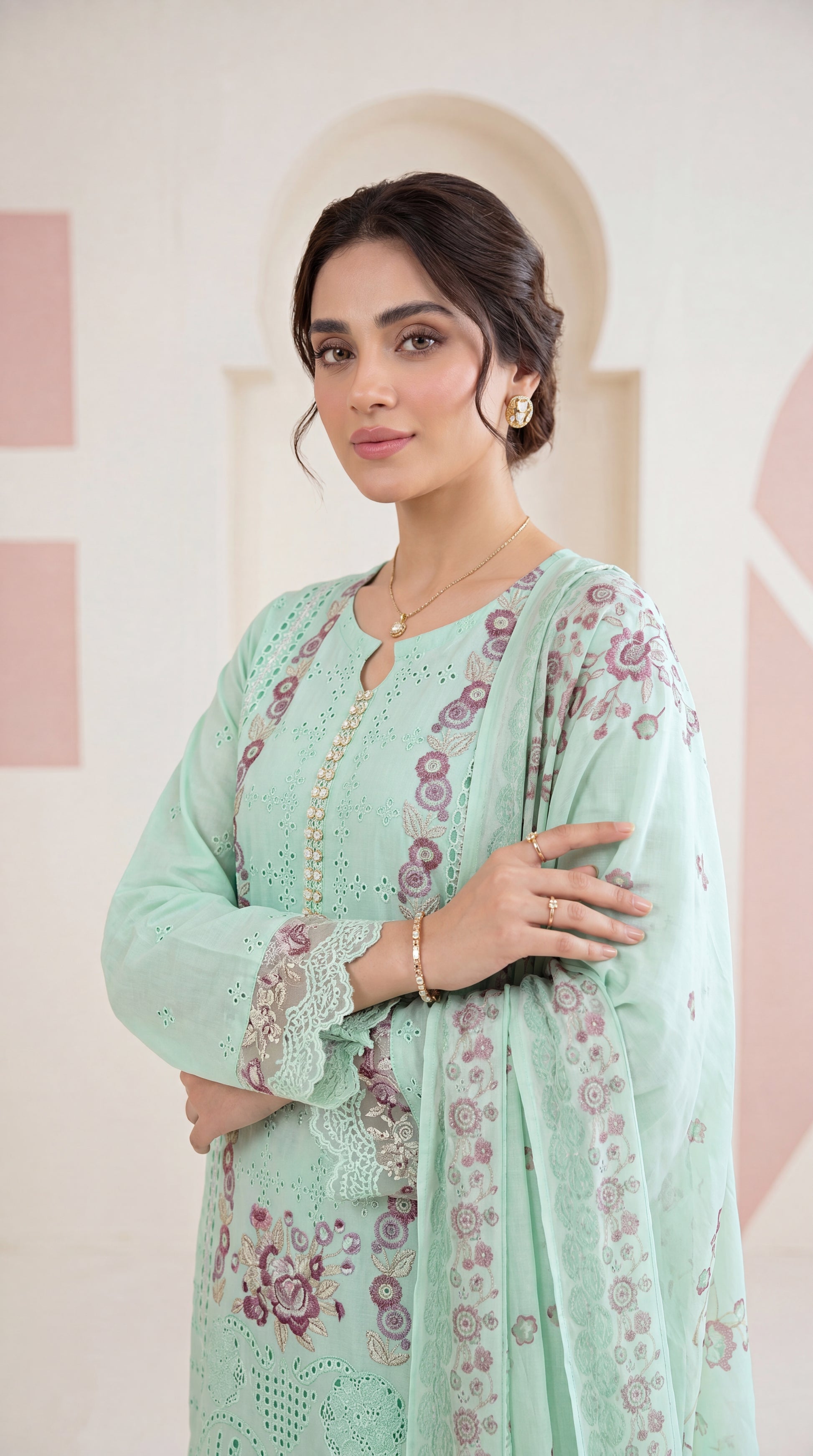 Rust Orange Emb Daman & Eid Collection 3 Piece Women Suit - PL00988 C GREEN / SML