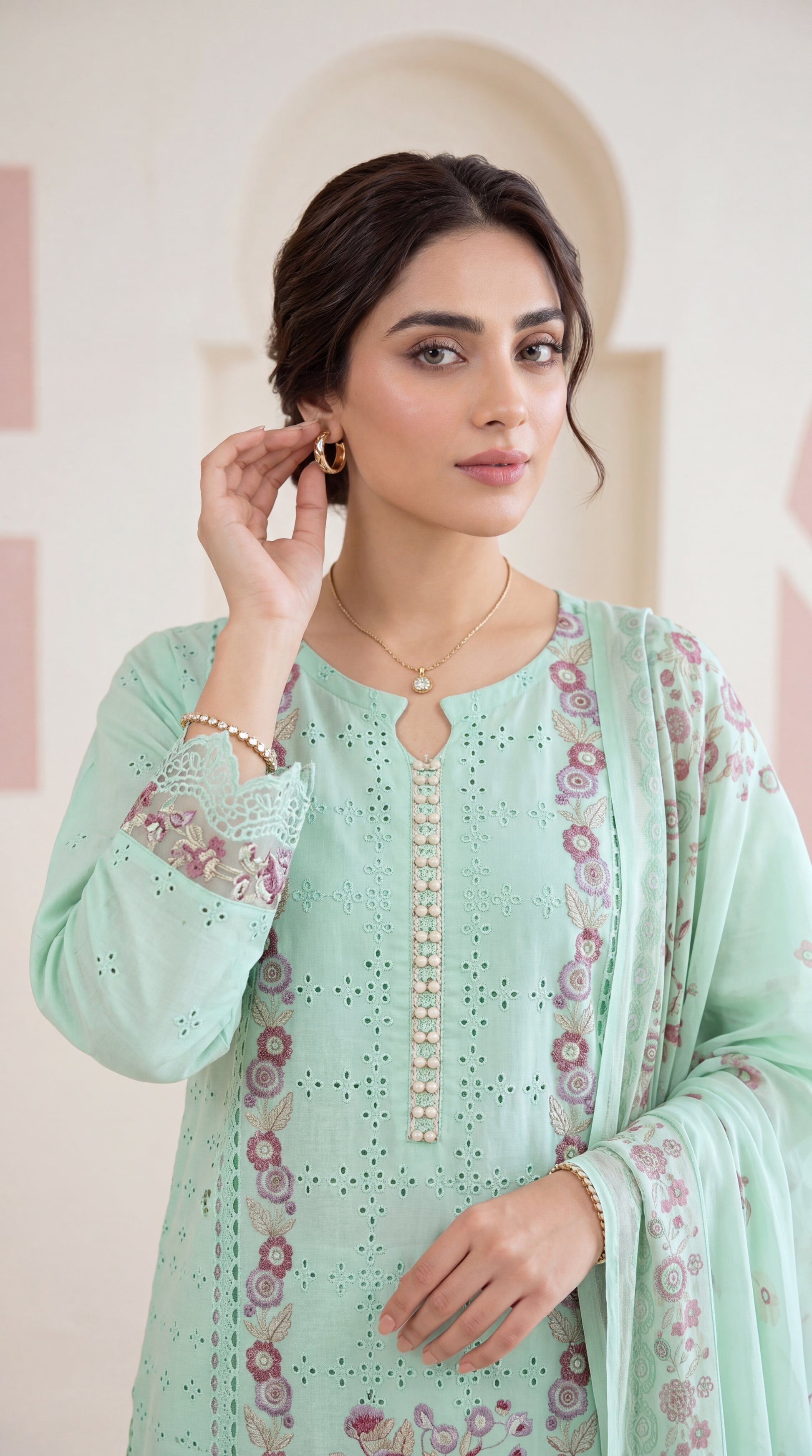 Rust Orange Emb Daman & Eid Collection 3 Piece Women Suit - PL00988 C GREEN / SML