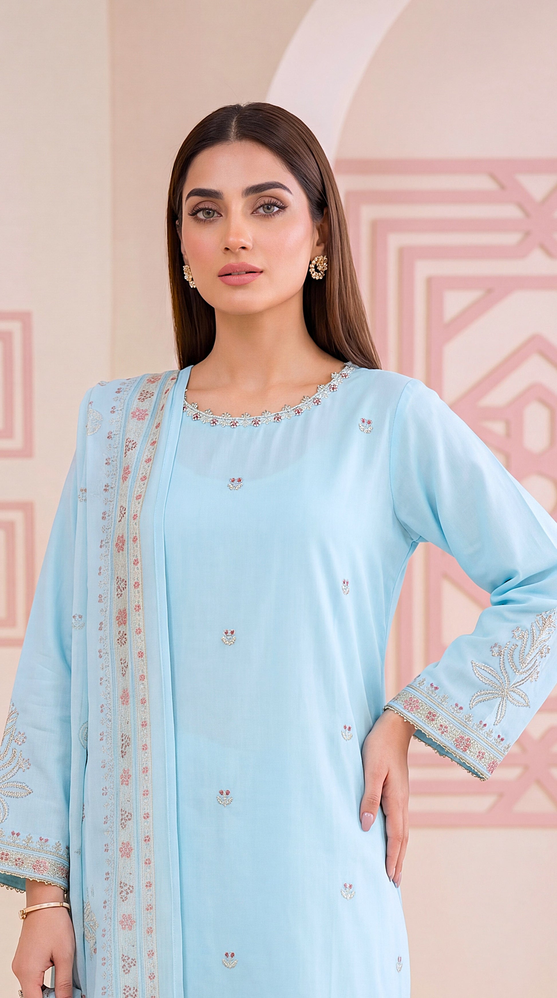 Ice Blue Lightweight Dupatta & Comfortable Stitching 3 Piece Women Suit - PL00991 FEROOZY / SML