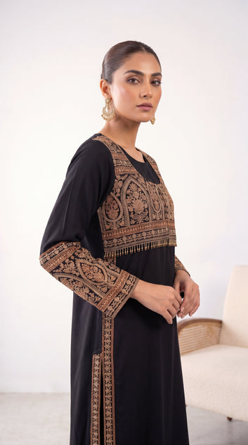 Ladies Formal Embroidered Suit PL01004 Mughal Handwork 2 Piece BLACK / SML