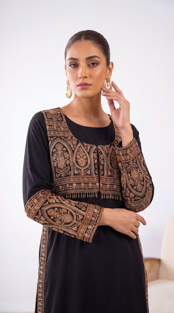 Ladies Formal Embroidered Suit PL01004 Mughal Handwork 2 Piece BLACK / SML
