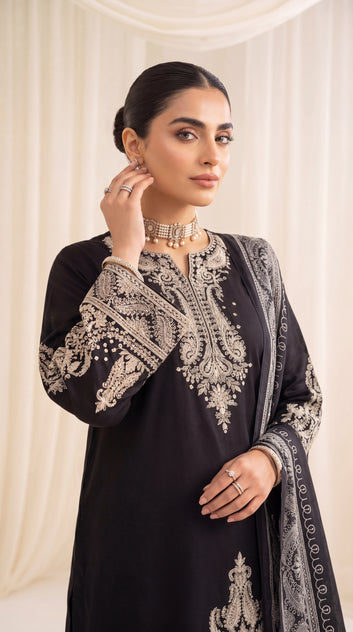 Ladies Printed Cotton Suit PL01054 Ethnic Motif Print 3 Piece BLACK / SML