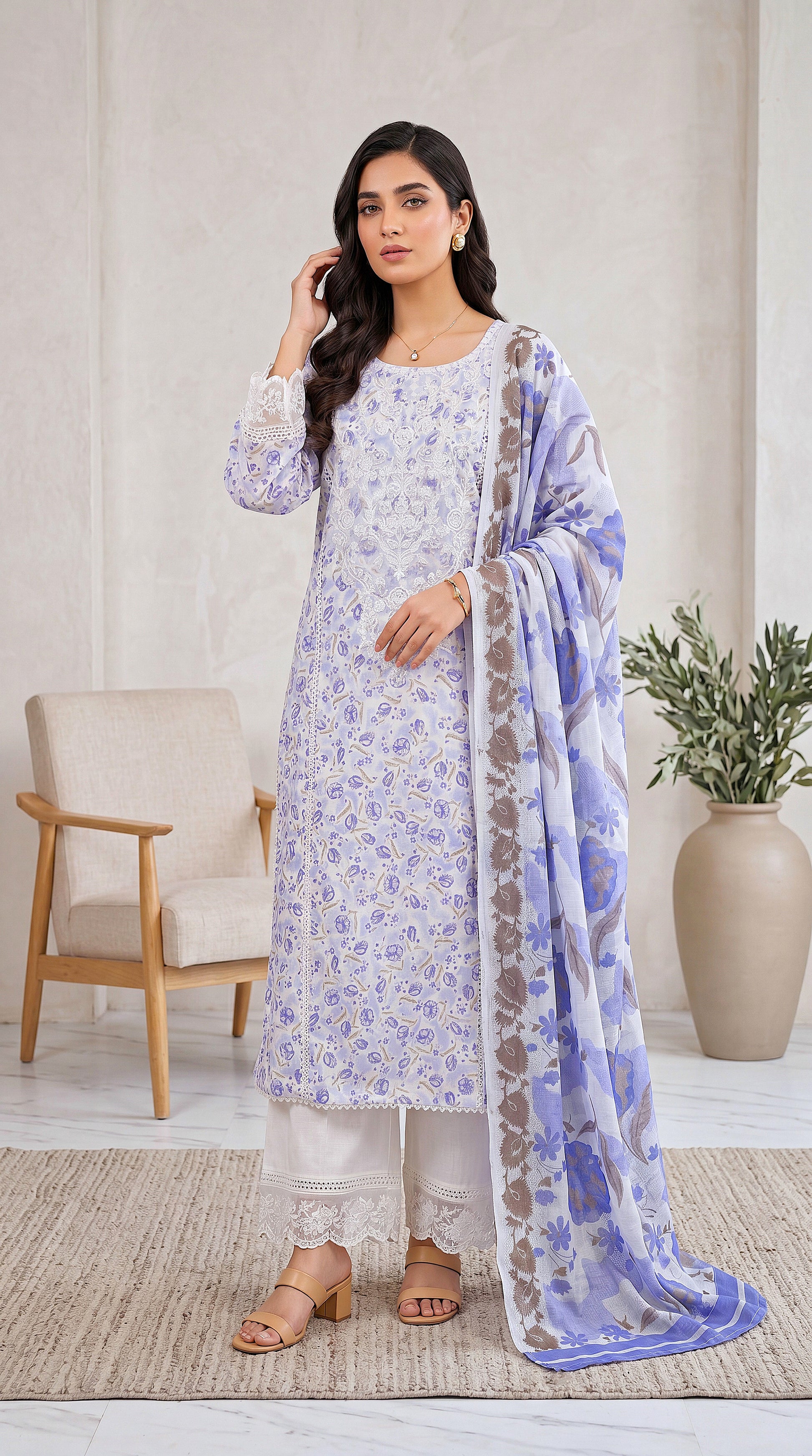 Mehndi Green Side Slit Design & Online Boutique Style 3 Piece Women Suit - PL01075 OFF White / SML