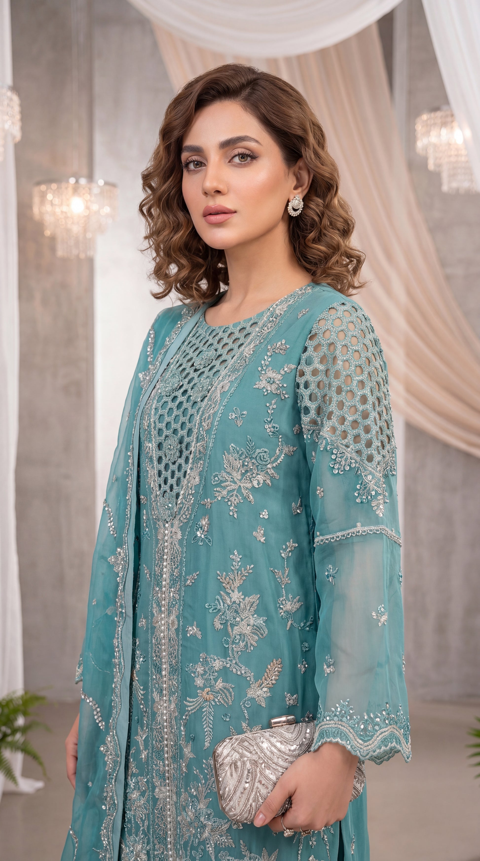 Luxury Formal PL01124 Heavy Embroidered Cutwork Front 3 Piece FEROOZY / SML