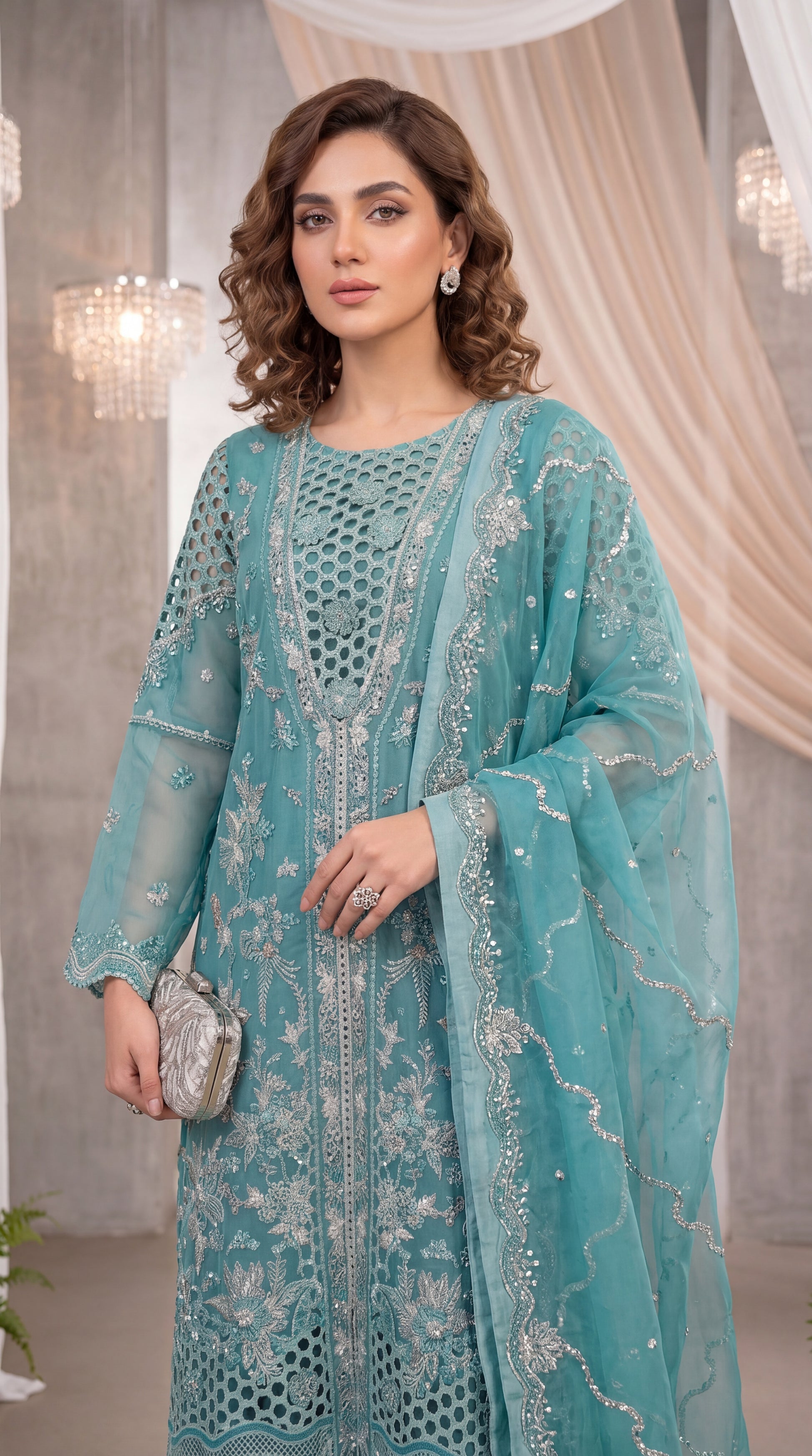 Luxury Formal PL01124 Heavy Embroidered Cutwork Front 3 Piece FEROOZY / SML