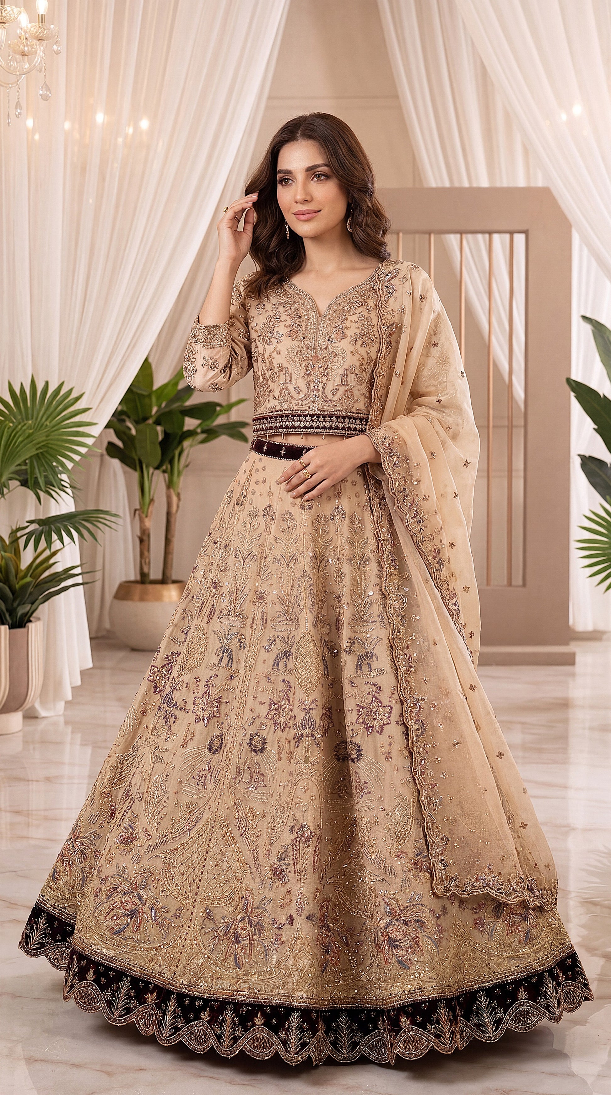 Bridal Formal PL01128 Heavily Embellished Flared Gown 3 Piece LIGHT GREEN / SML
