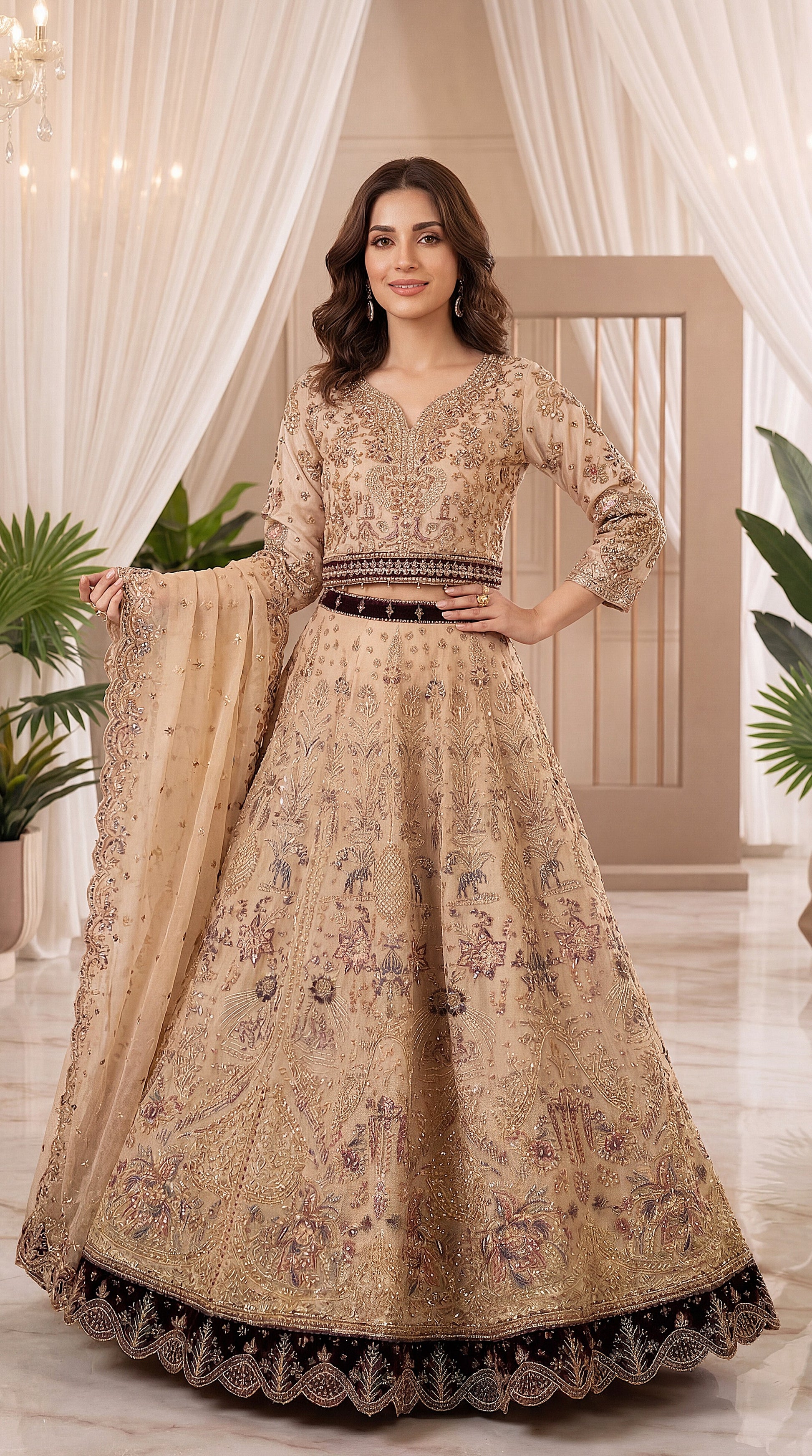 Bridal Formal PL01128 Heavily Embellished Flared Gown 3 Piece LIGHT GREEN / SML