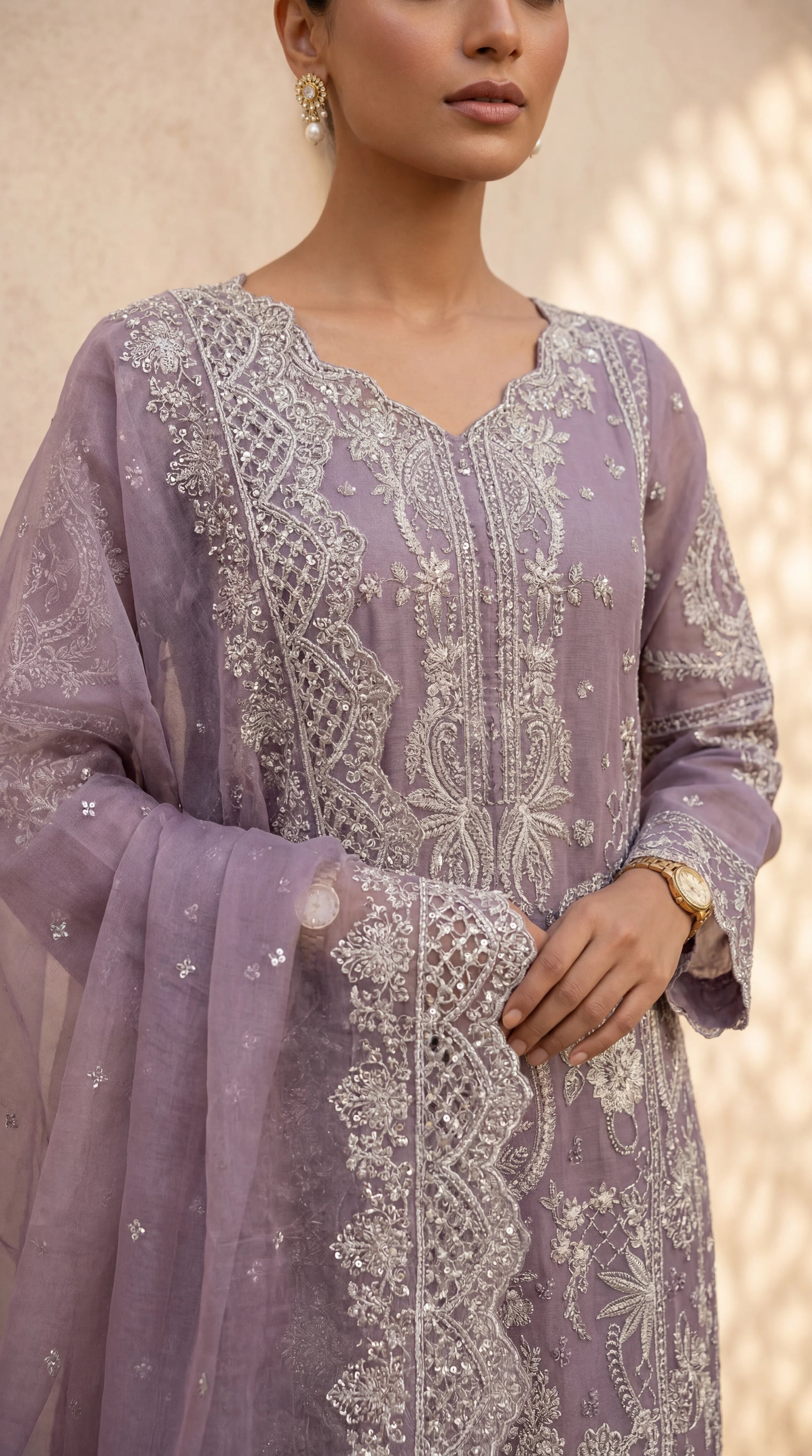 Organza Embroidered Suit PL01132 Luxury Embroidery 3 Pc PURPLE / SML