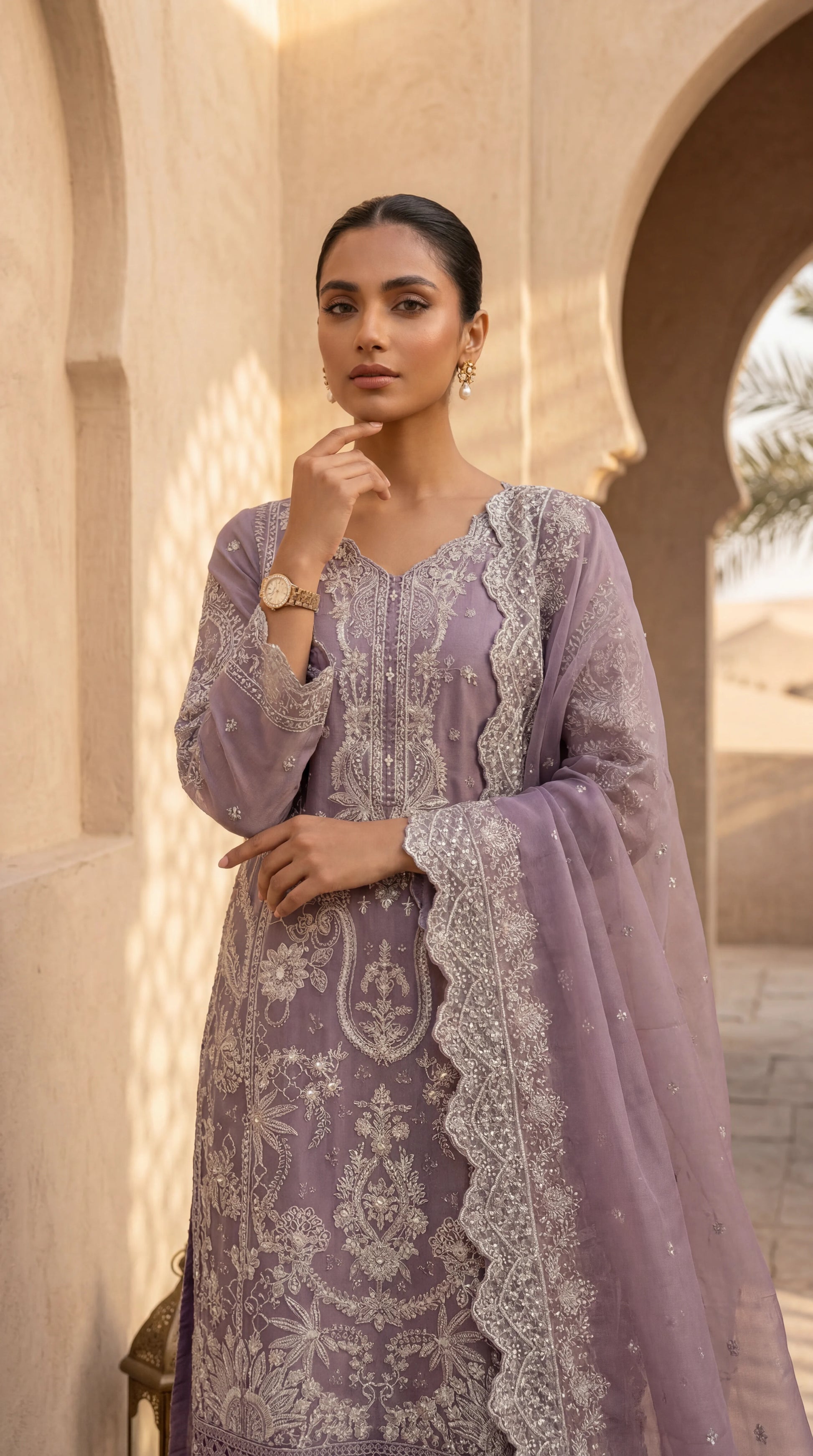 Organza Embroidered Suit PL01132 Luxury Embroidery 3 Pc PURPLE / SML