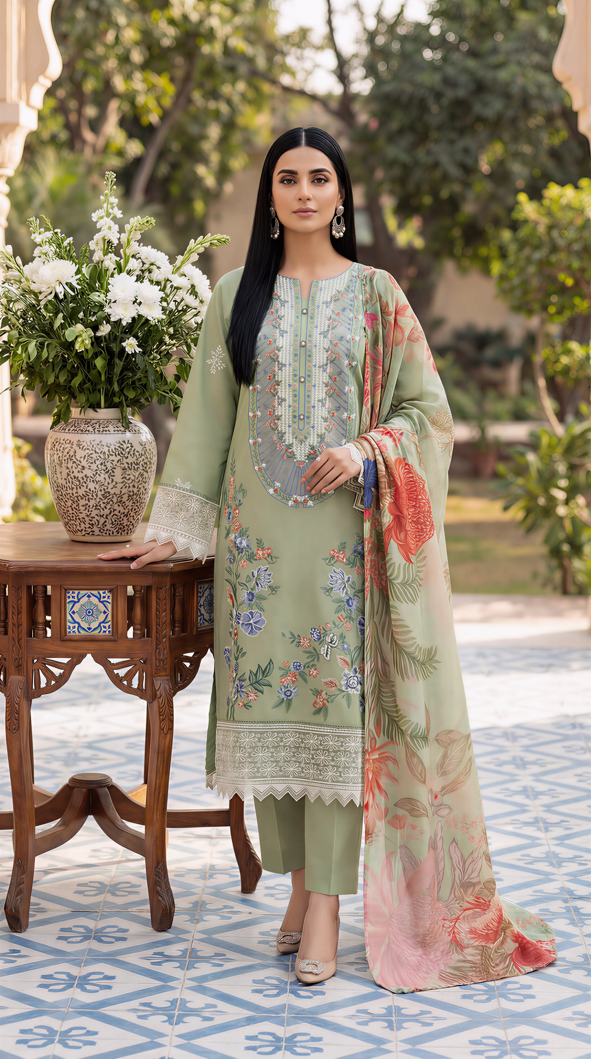 Ladies Cotton Suit PL01142 Floral Print 3 Pc PISTA / SML