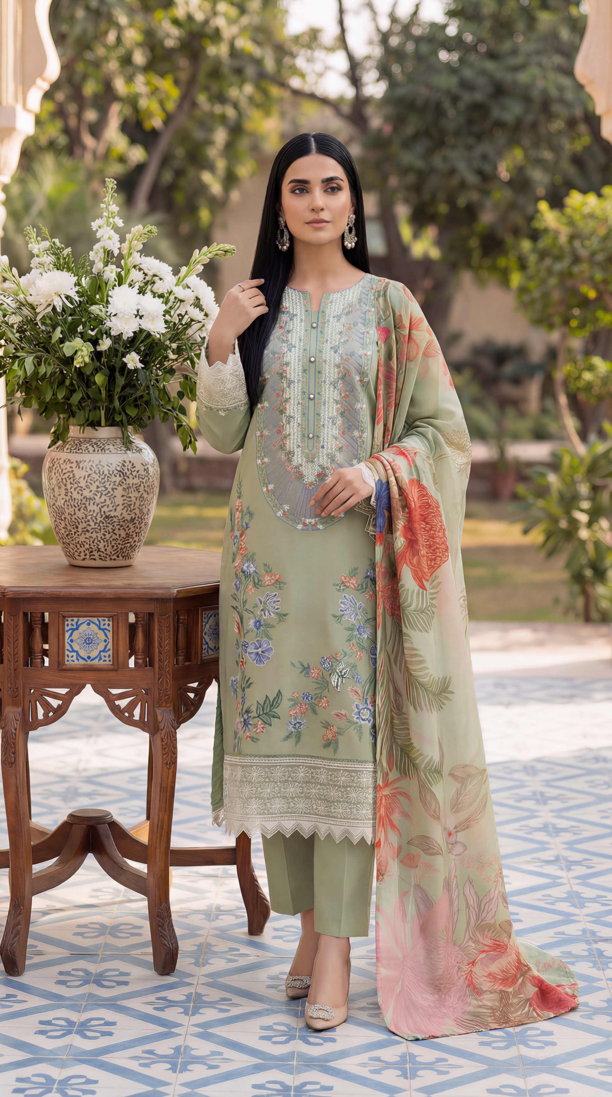 Ladies Cotton Suit PL01142 Floral Print 3 Pc PISTA / SML