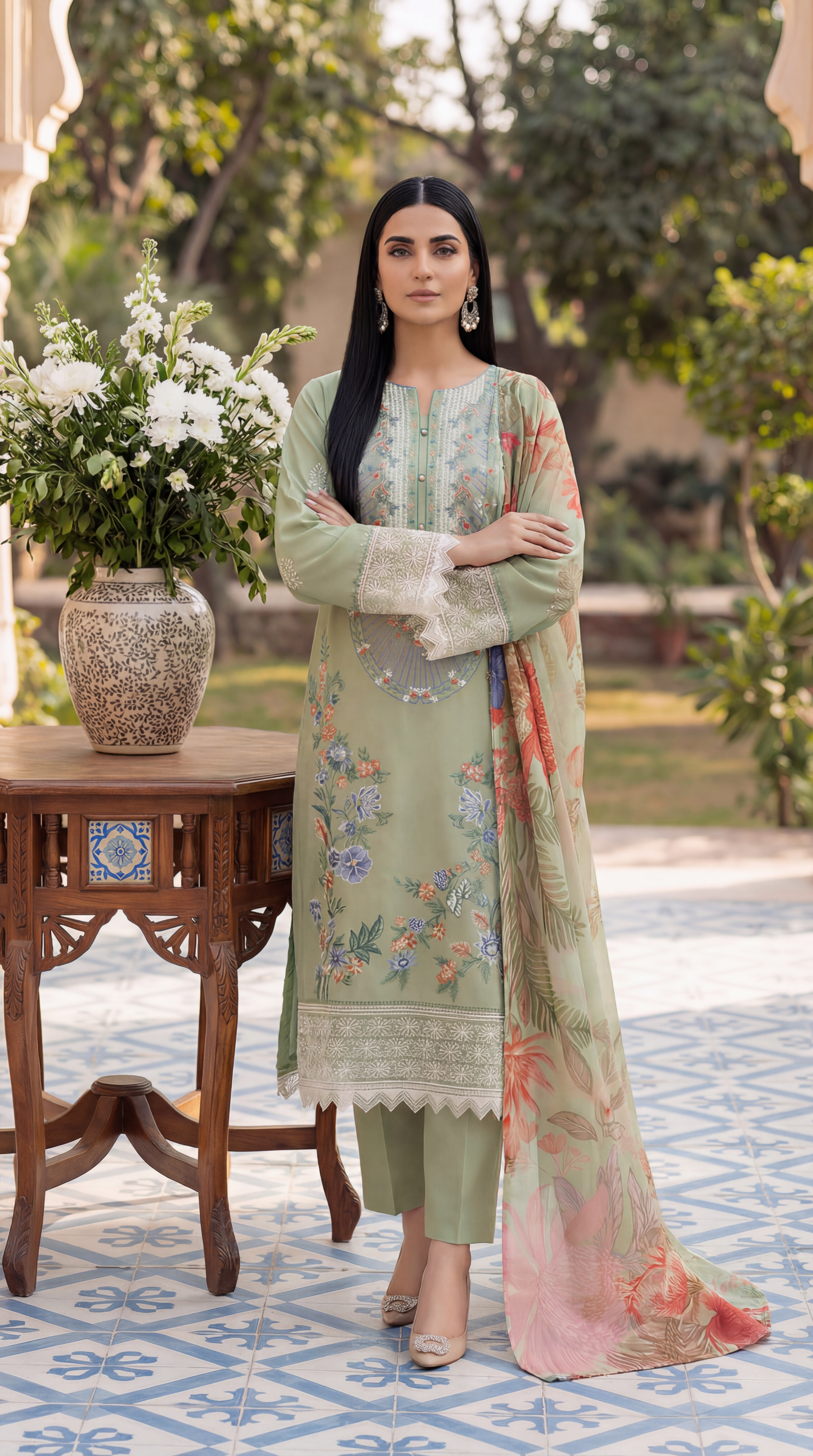 Ladies Cotton Suit PL01142 Floral Print 3 Pc PISTA / SML