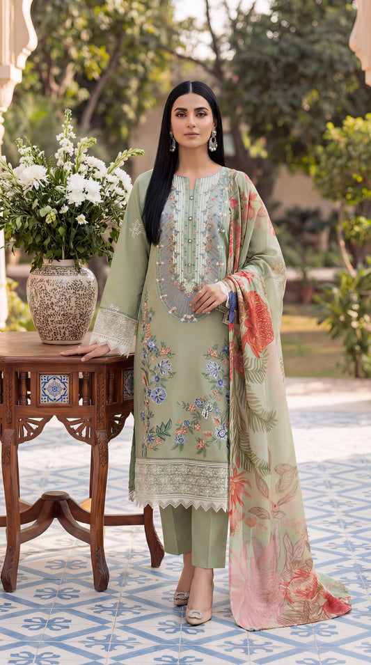 Ladies Cotton Suit PL01142 Floral Print 3 Pc PISTA / SML