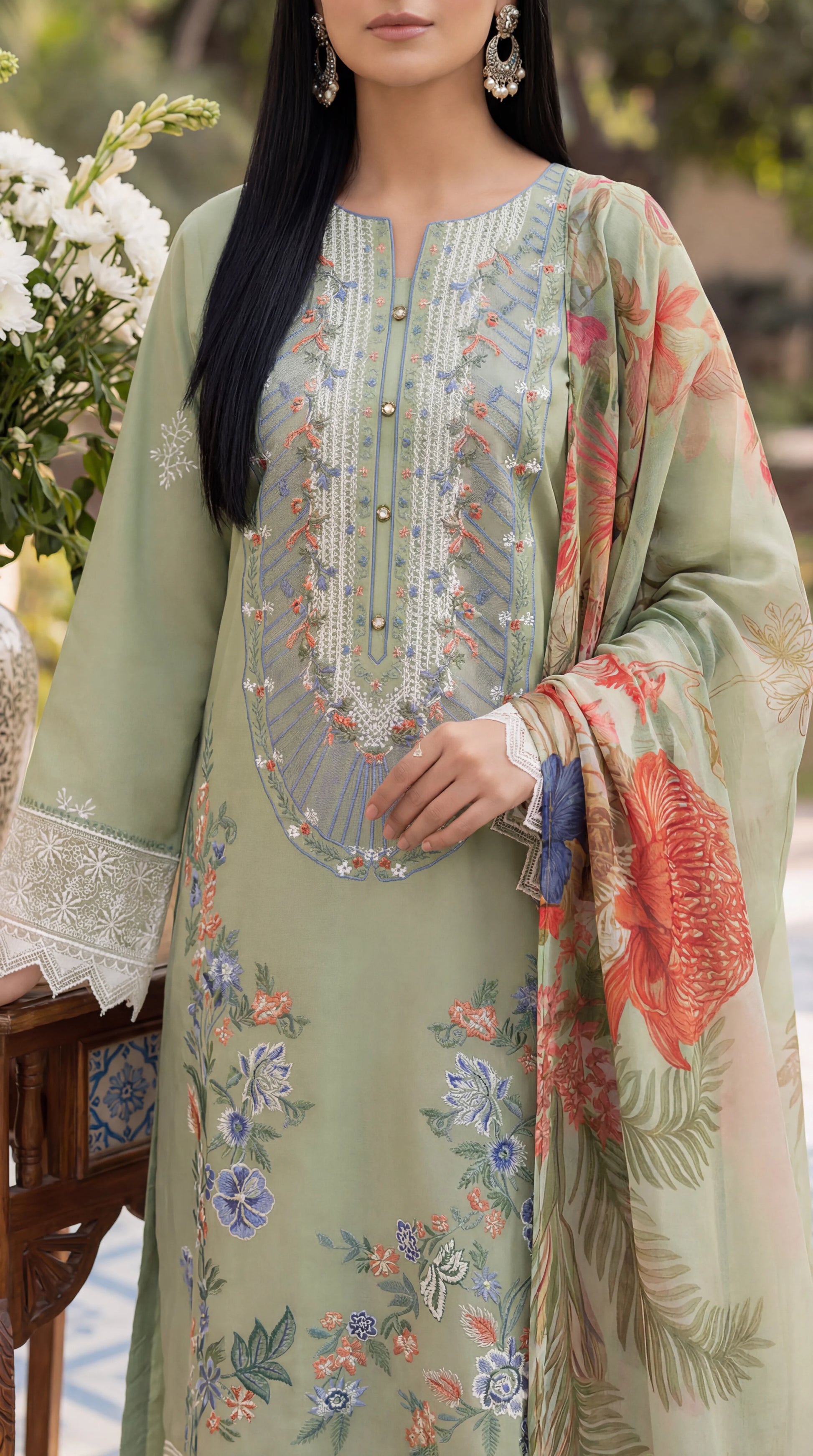 Ladies Cotton Suit PL01142 Floral Print 3 Pc PISTA / SML