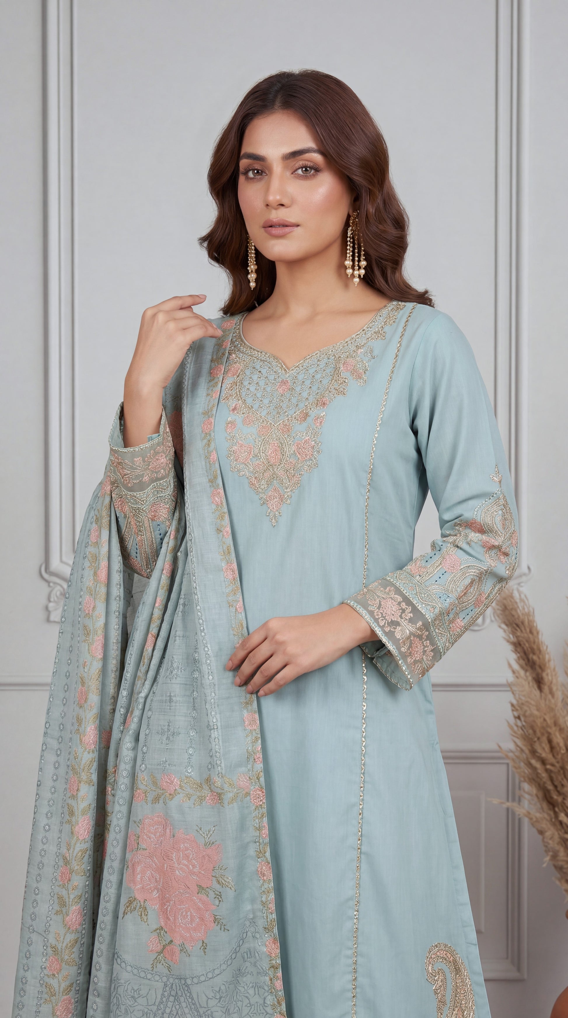 Cotton Embroidered Suit PL01143 Floral Embroidery 3 Pc PISTA / SML