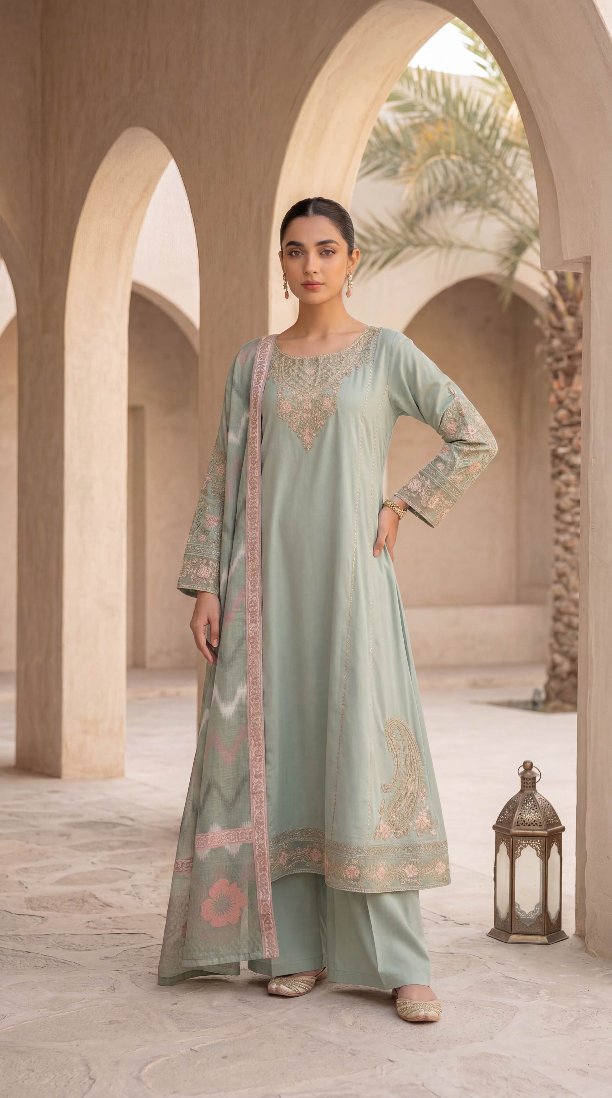Cotton Embroidered Suit PL01143 Floral Embroidery 3 Pc PISTA / SML