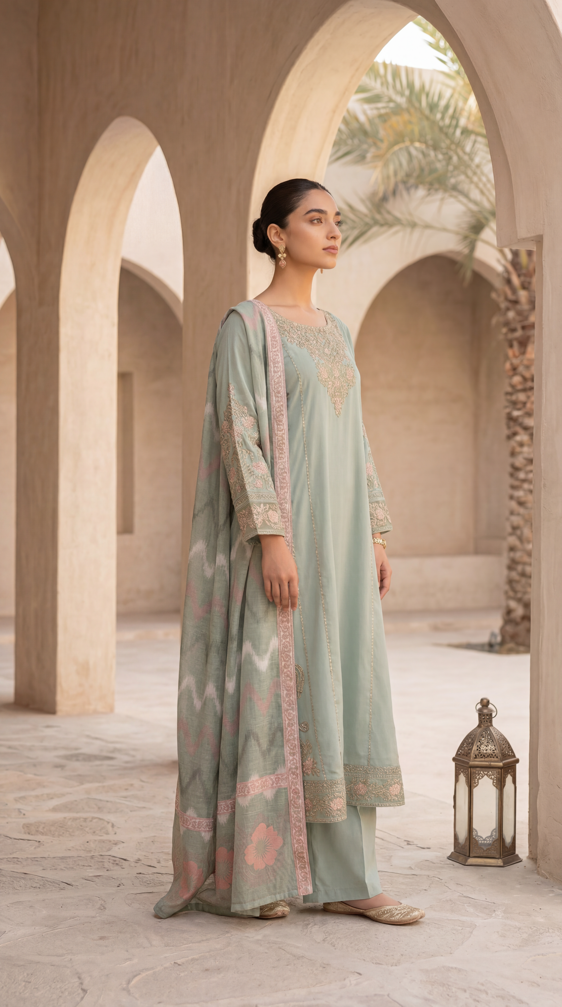 Cotton Embroidered Suit PL01143 Floral Embroidery 3 Pc PISTA / SML