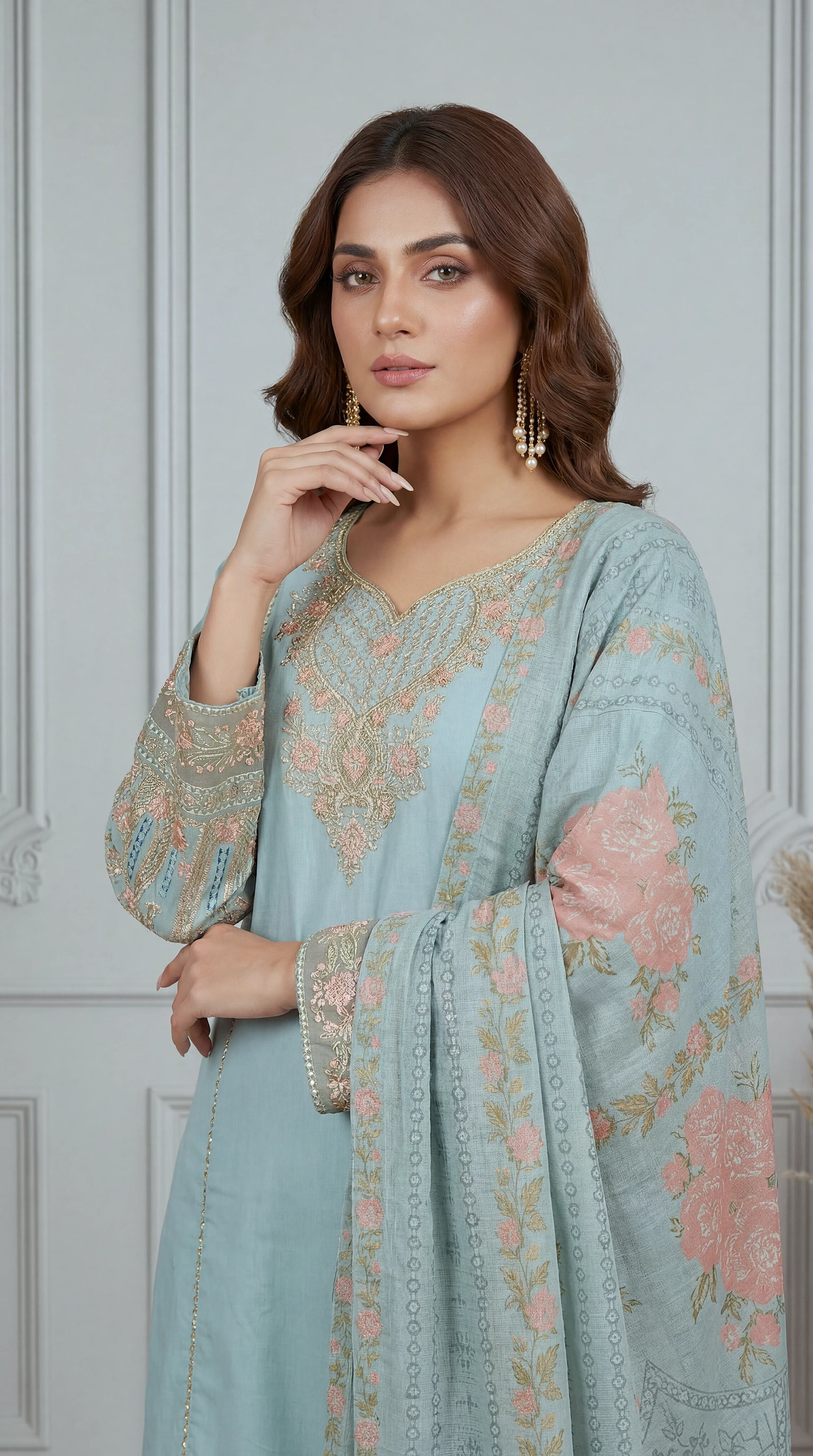 Cotton Embroidered Suit PL01143 Floral Embroidery 3 Pc PISTA / SML