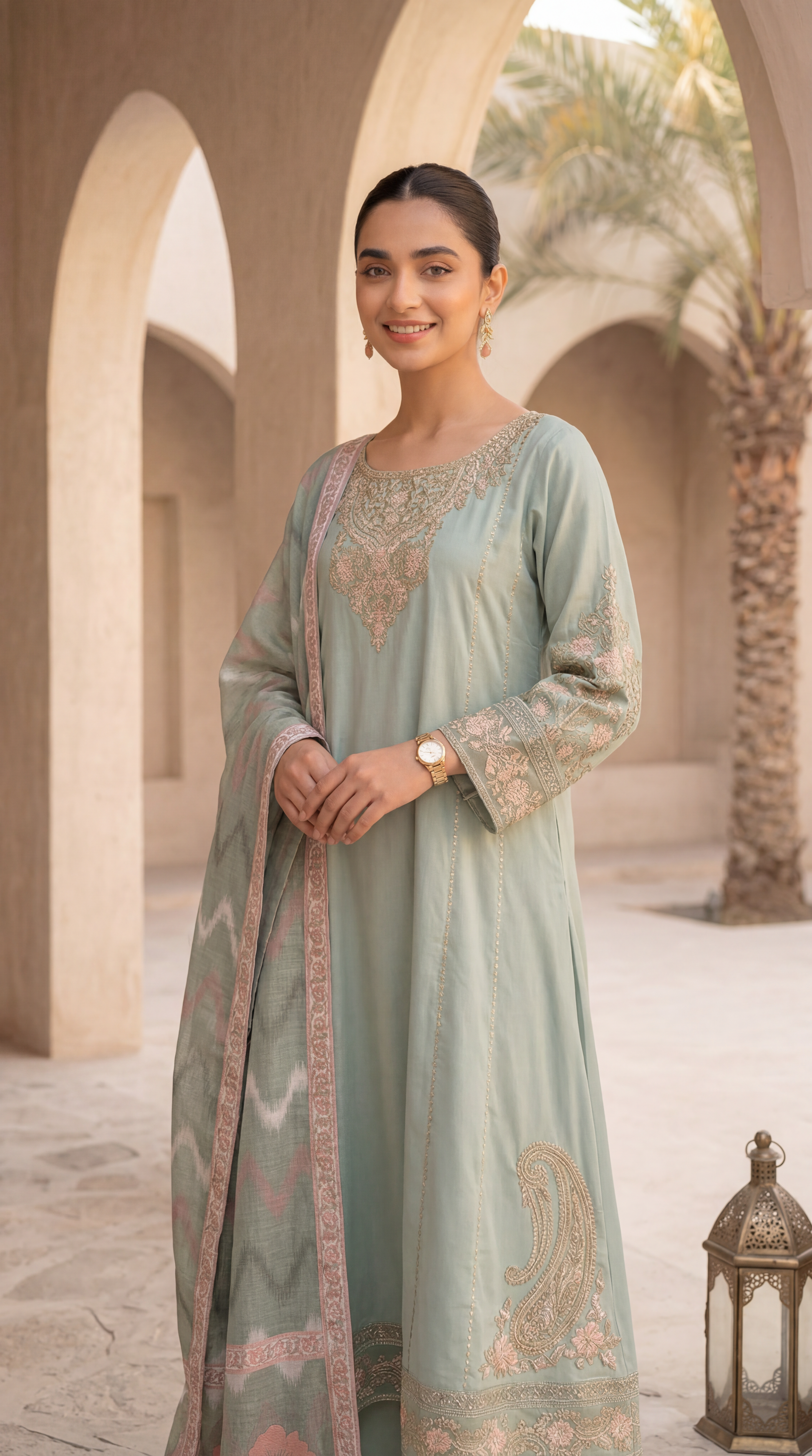 Cotton Embroidered Suit PL01143 Floral Embroidery 3 Pc PISTA / SML
