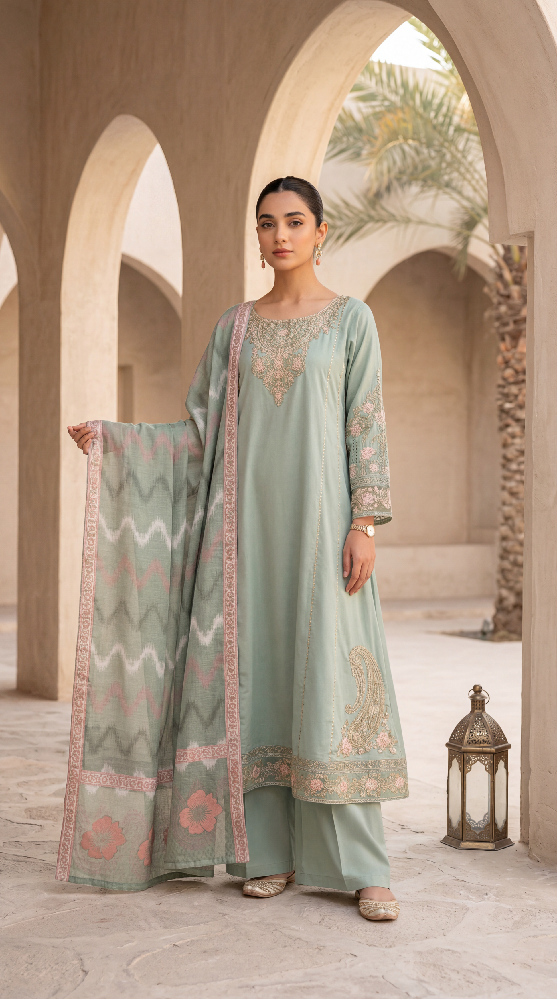 Cotton Embroidered Suit PL01143 Floral Embroidery 3 Pc PISTA / SML