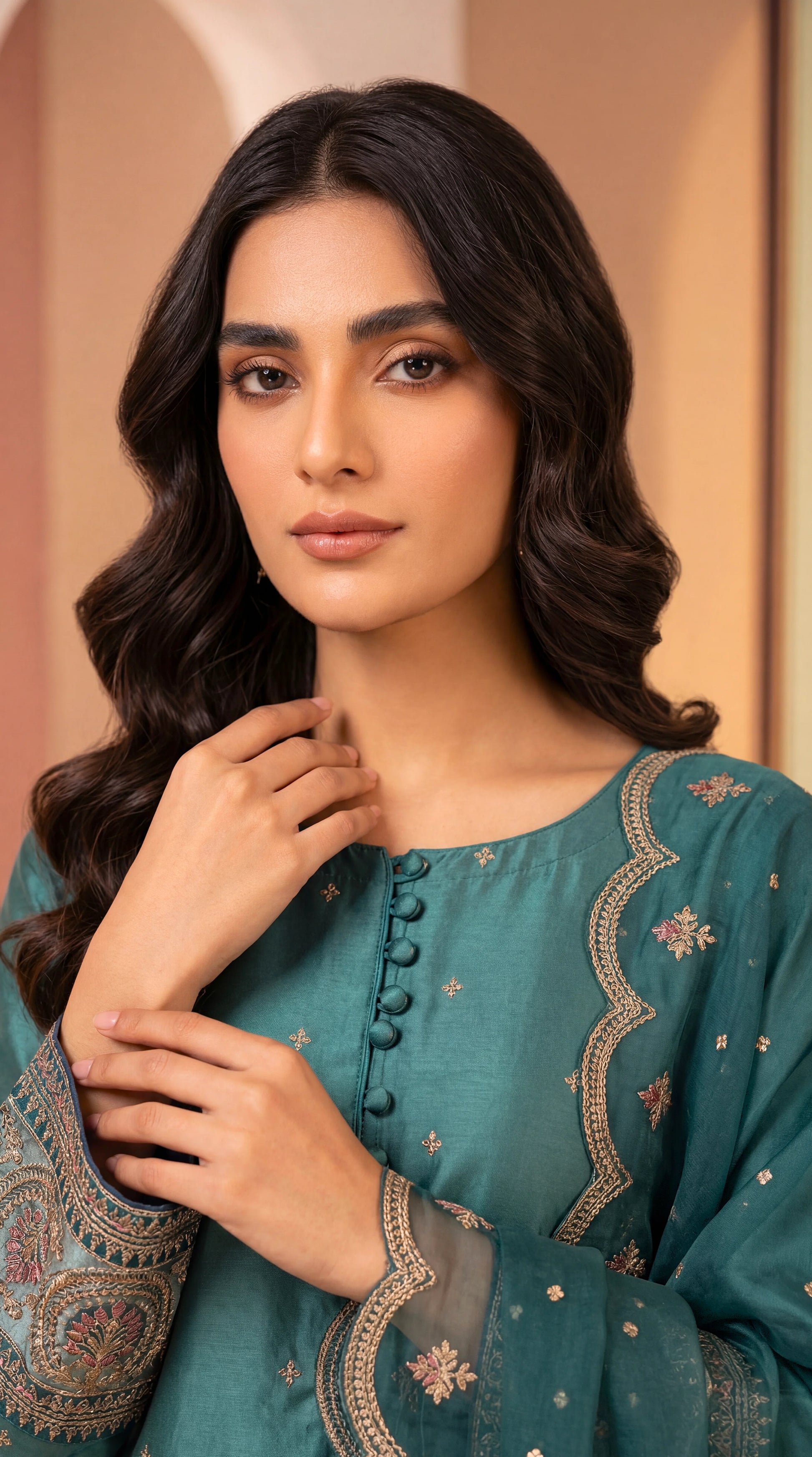 Luxury Lawn Suit PL01145 Embroidered Dupatta & Printed Shalwar 3 Piece GREEN / SML