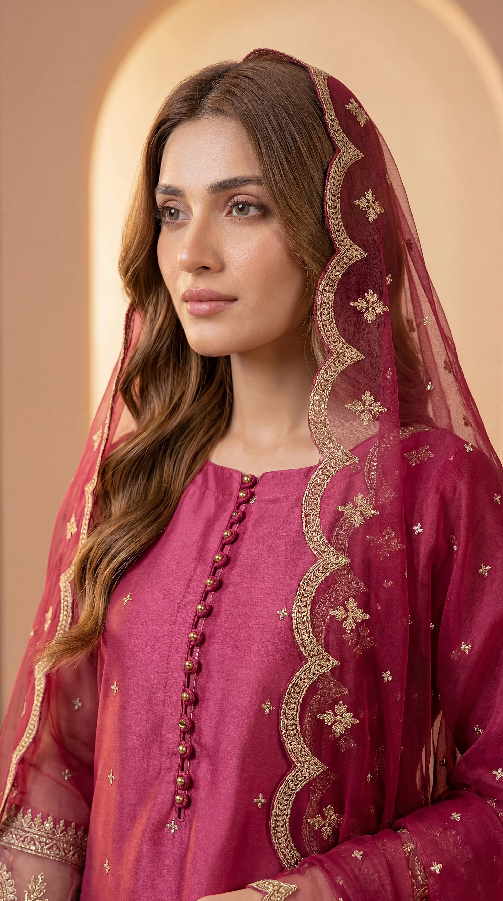 Luxury Lawn Suit PL01145 Embroidered Dupatta & Printed Shalwar 3 Piece PINK / SML