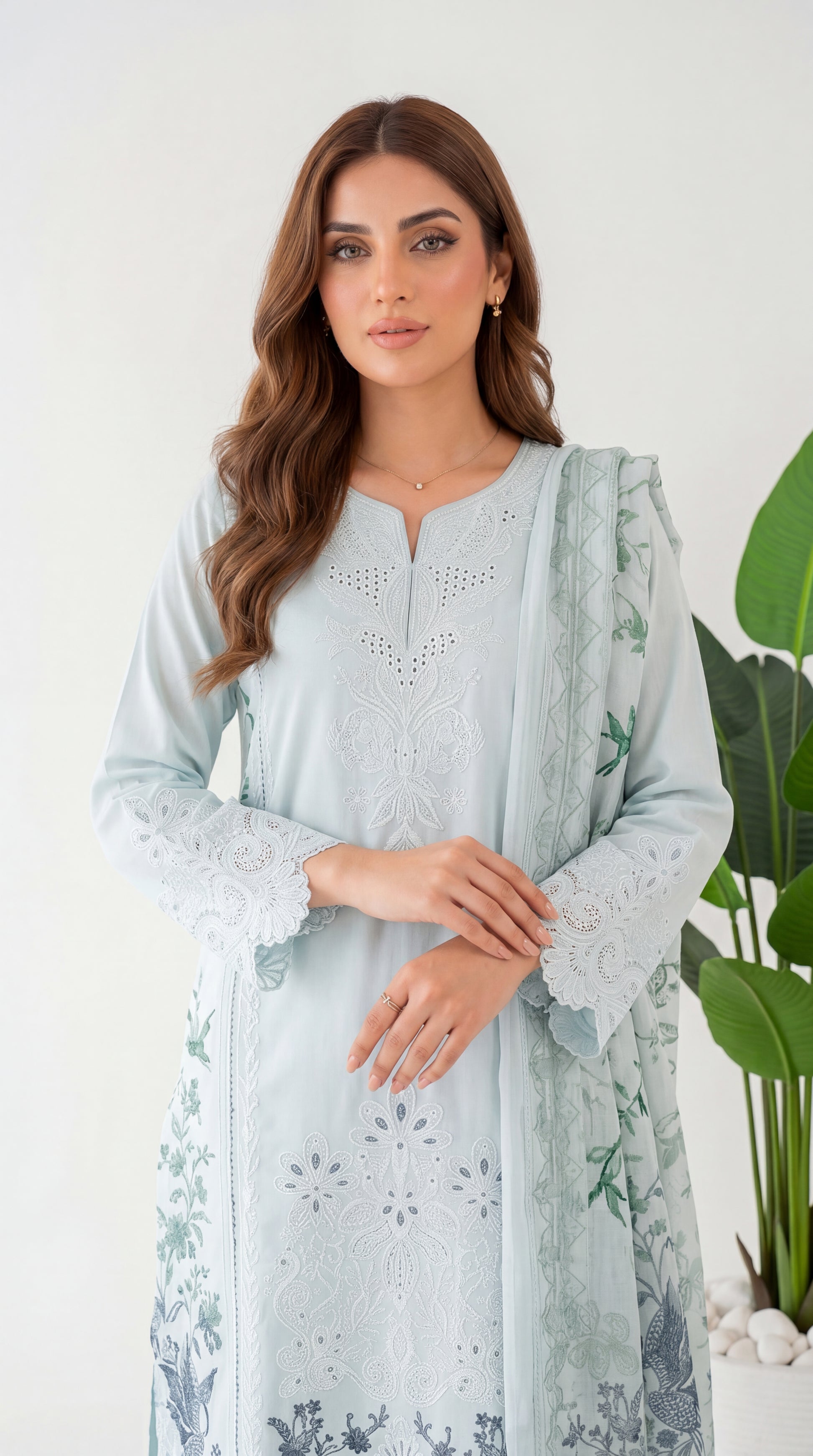3PC Suit PL01205  Embroidered Elegance SKY BLUE / SML