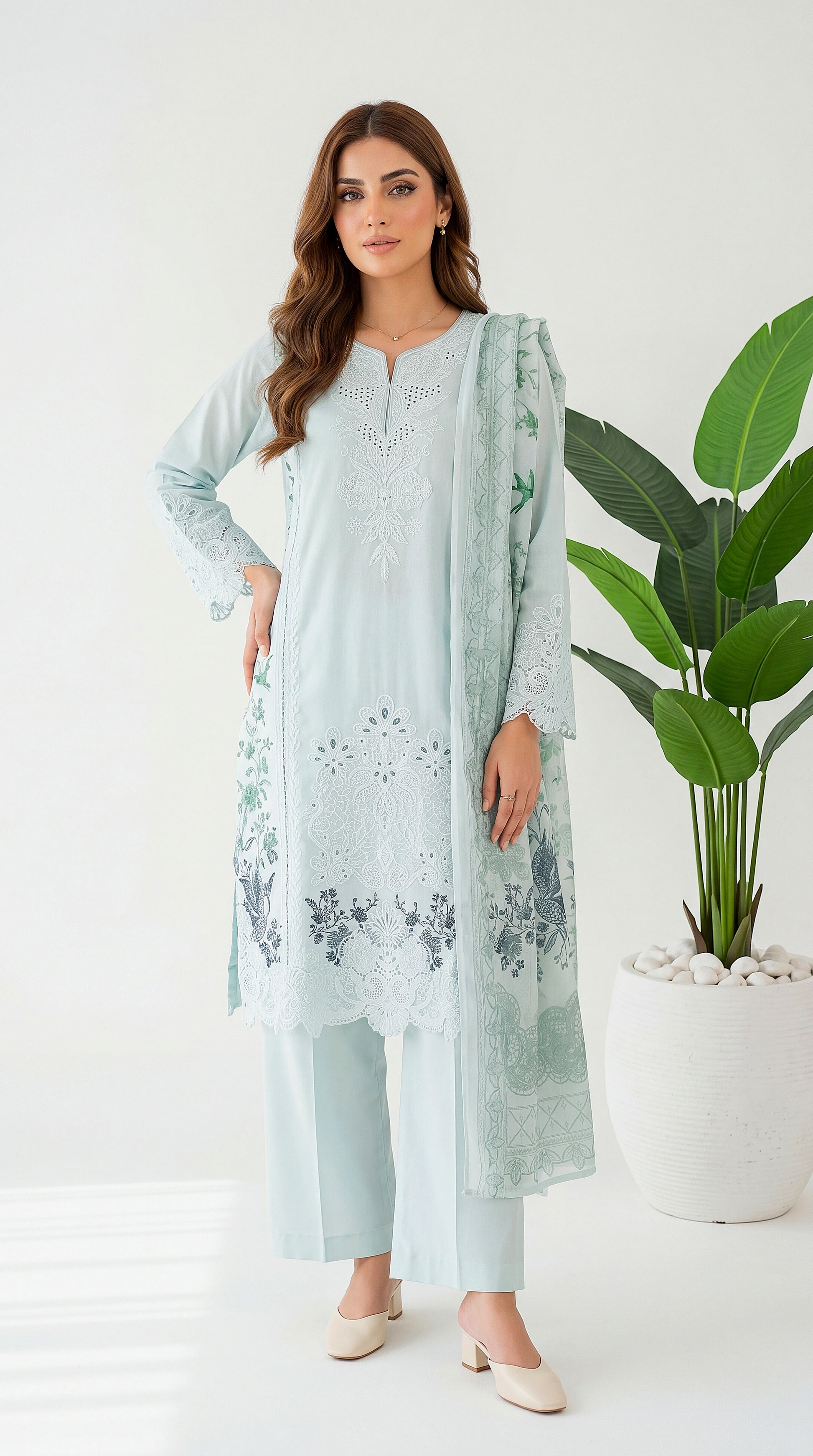 3PC Suit PL01205  Embroidered Elegance SKY BLUE / SML