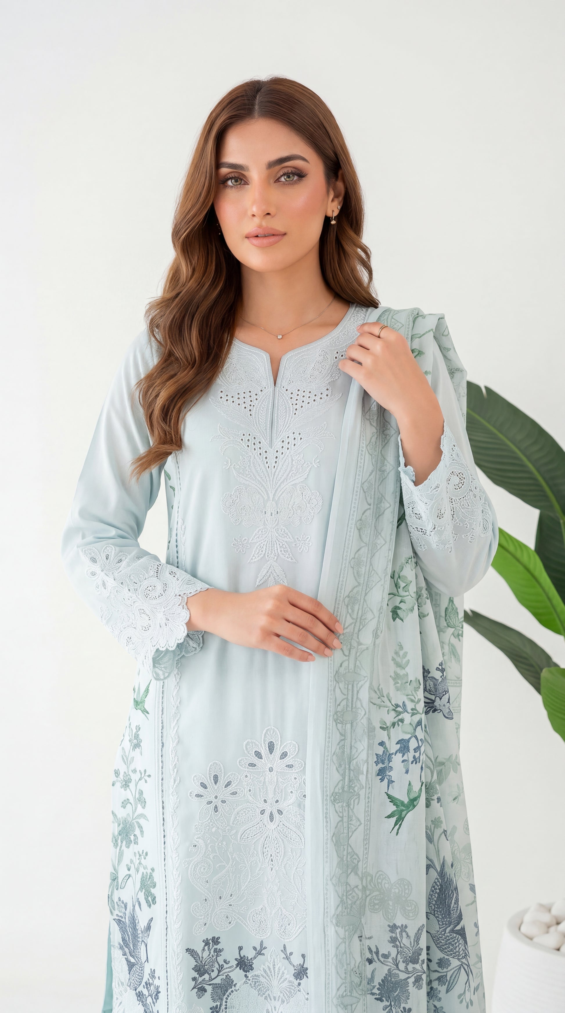 3PC Suit PL01205  Embroidered Elegance SKY BLUE / SML