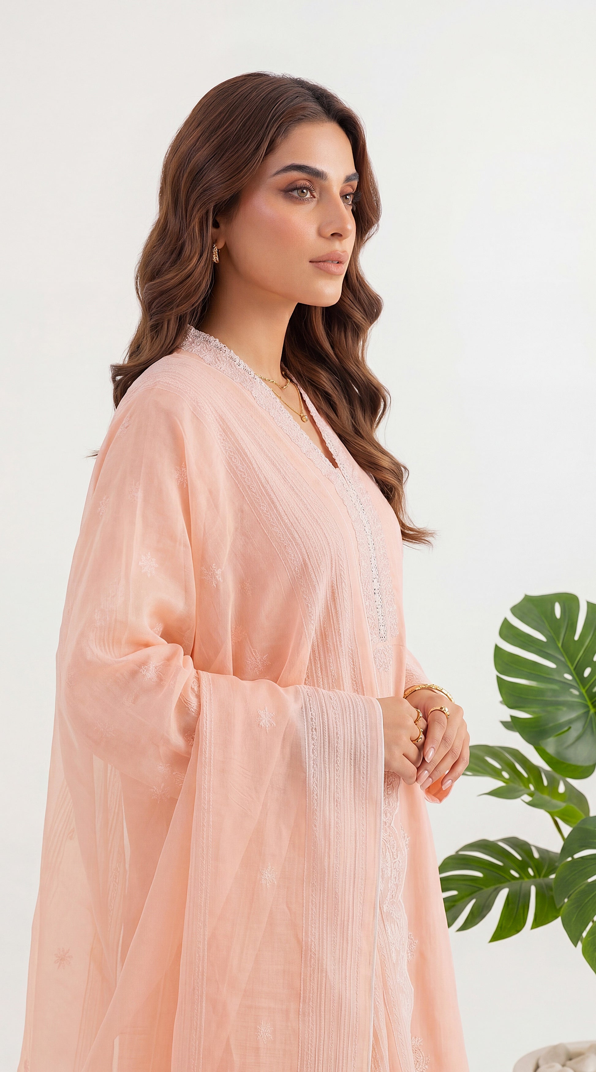 3PC Suit  PL01208 Embroidered Minimal Luxe PINK / SML
