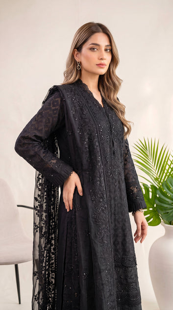 Plum Purple Wide Trouser Fit & Emb Panel 2 Piece Women Suit - PP00017 BLACK / SML