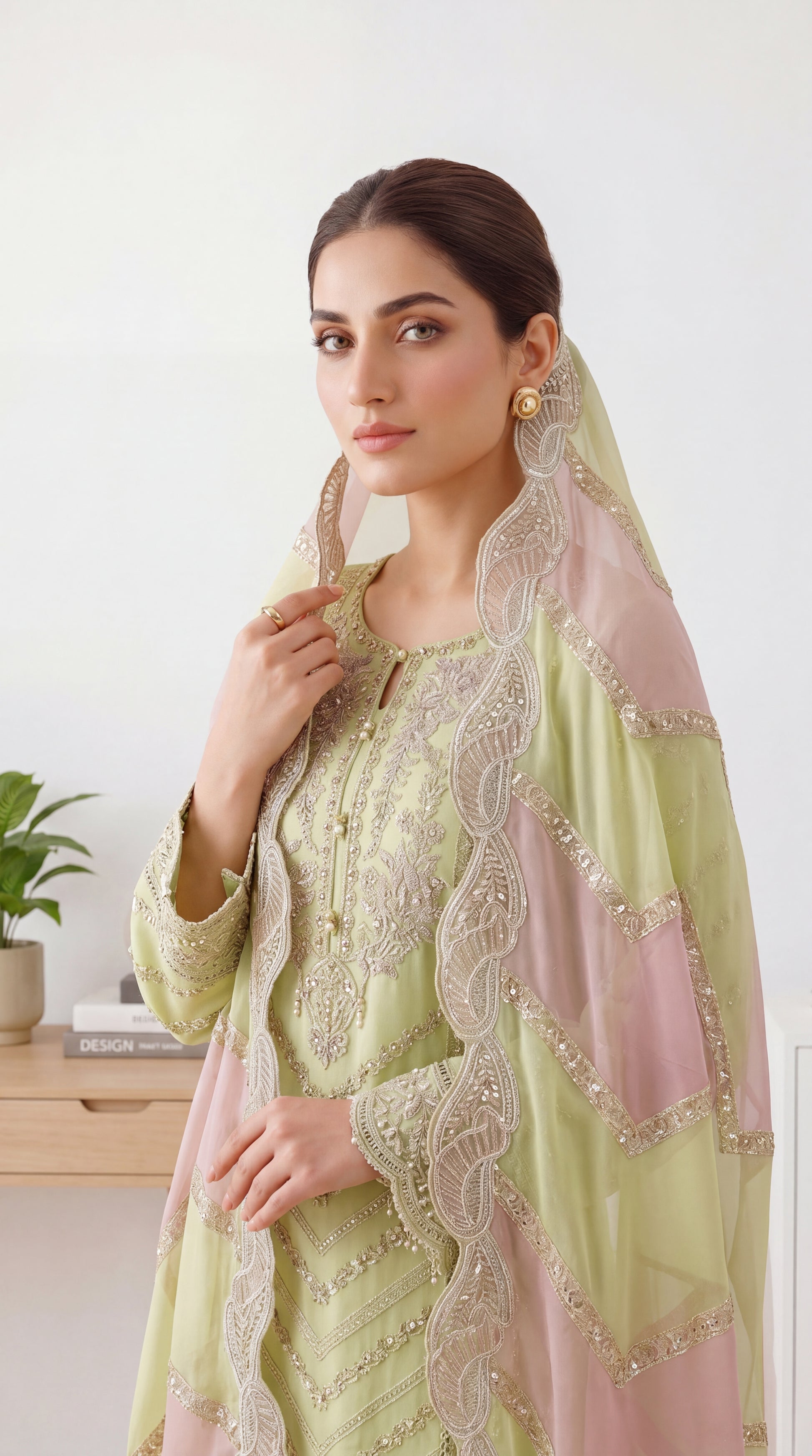 Women's Pret Wear PP00033 Rust Minimal Dupatta 3 Piece C GREEN / SML
