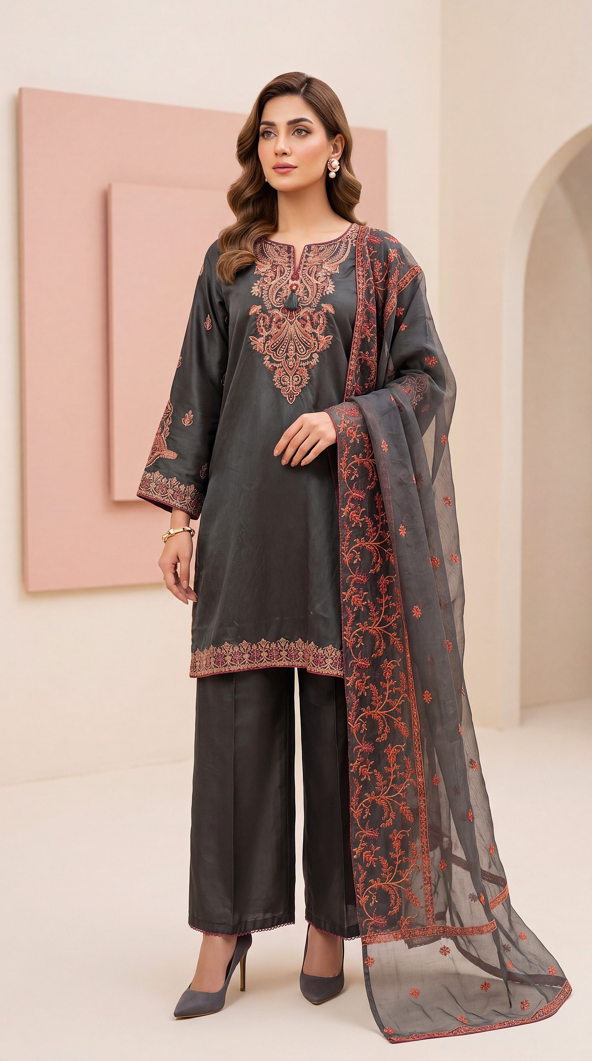 Cloud White Trending Eastern Wear & Thread Work Neckline 2 Piece Women Suit - PP00109 GREEN / LRG